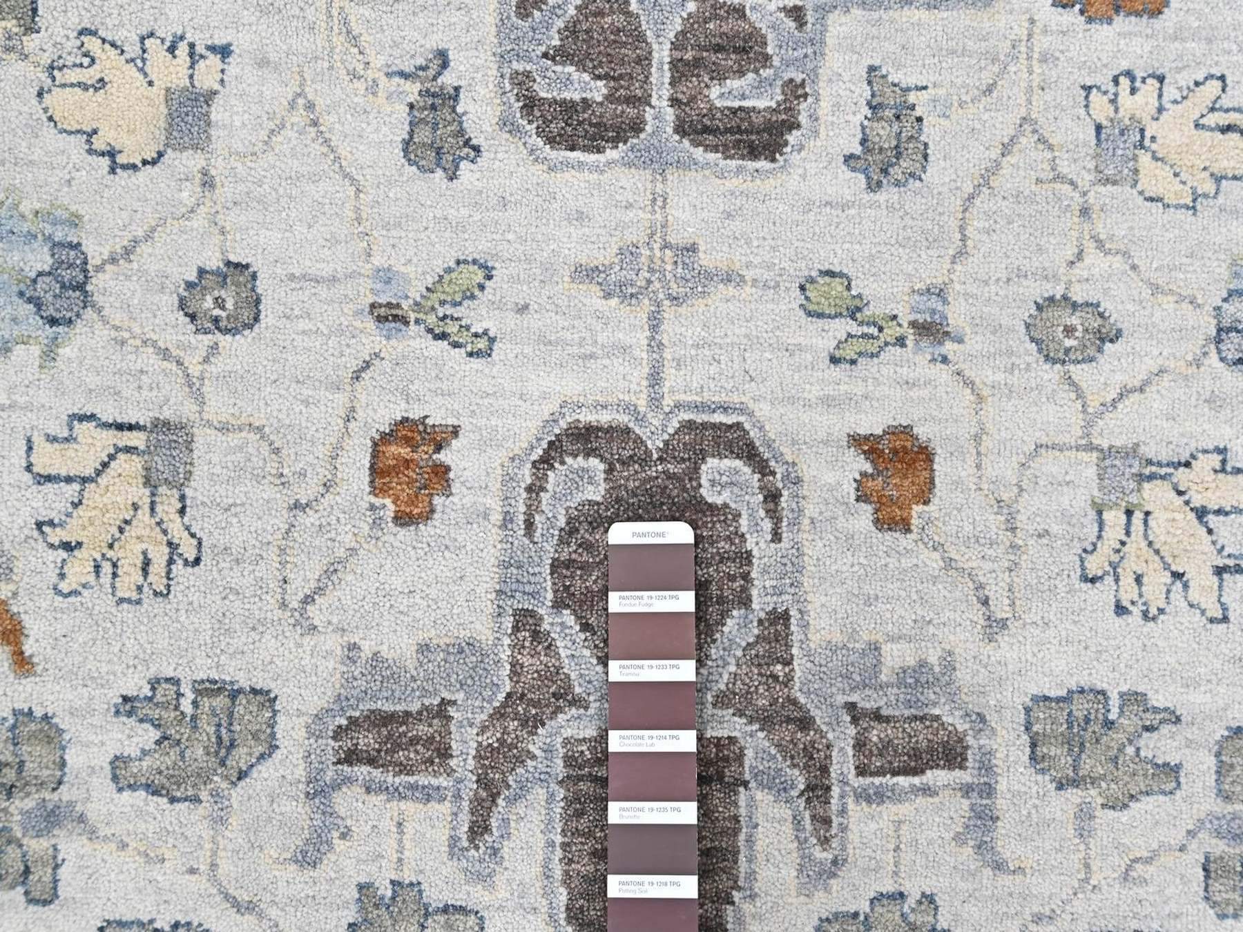 9'8"x13'10" Oyster Gray, Oushak with Floral Motifs, Hand Knotted, Pure Wool, Soft Pile, Denser Weave, Oriental Rug HR10569 - Image 7