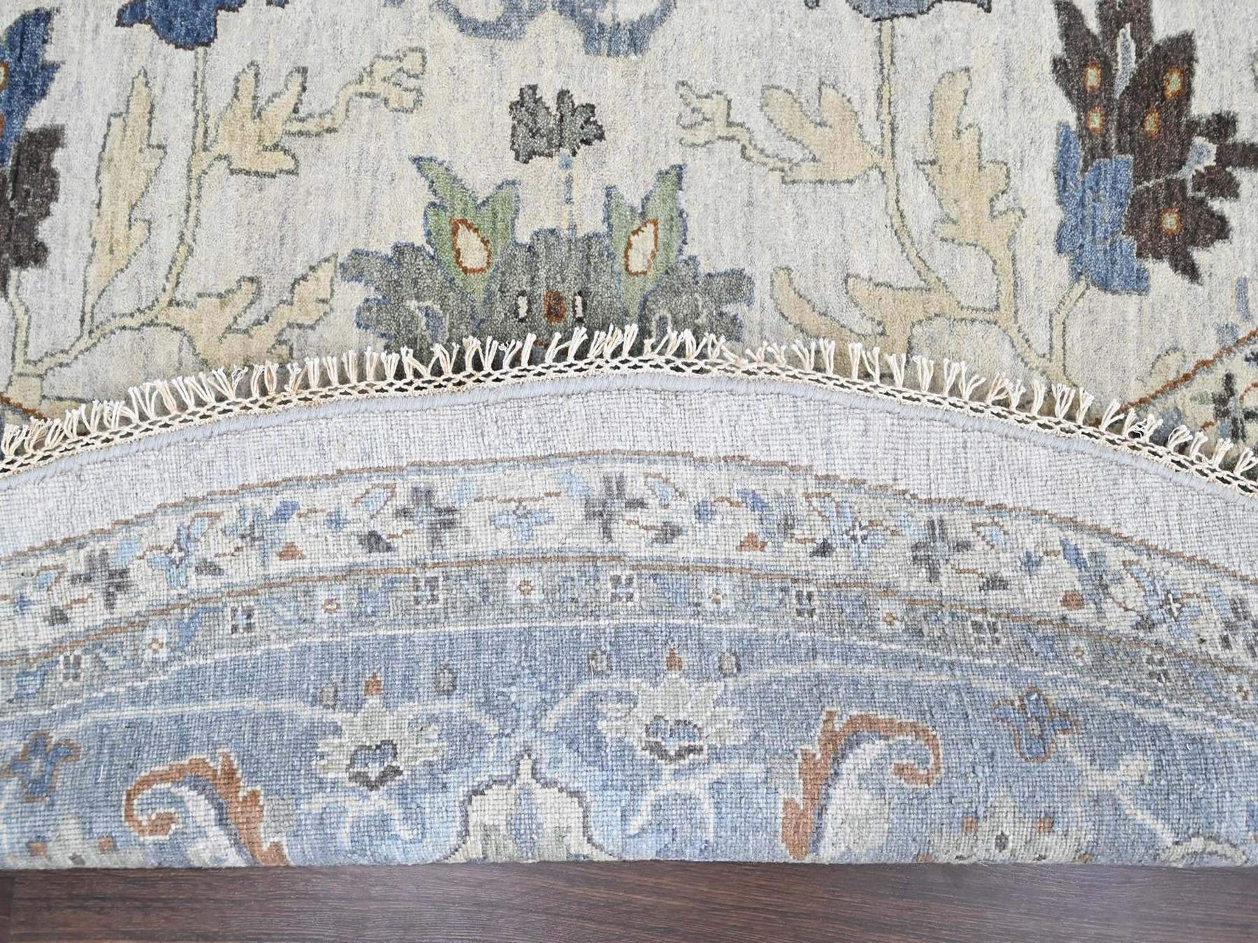 12'x12' Oyster Gray, Oushak with Floral Motifs, Hand Knotted, Pure Wool, Soft Pile, Denser Weave, Round, Oriental Rug HR10571 - Image 3