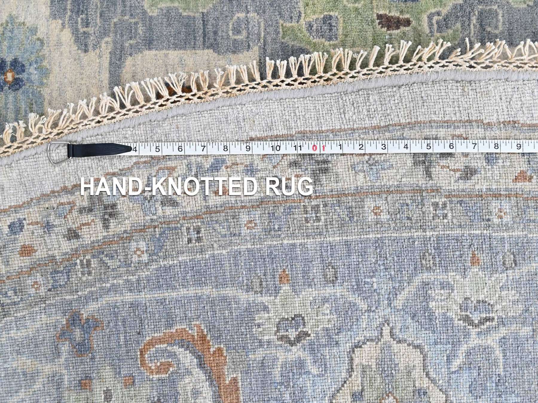 12'x12' Oyster Gray, Oushak with Floral Motifs, Hand Knotted, Pure Wool, Soft Pile, Denser Weave, Round, Oriental Rug HR10571 - Image 8