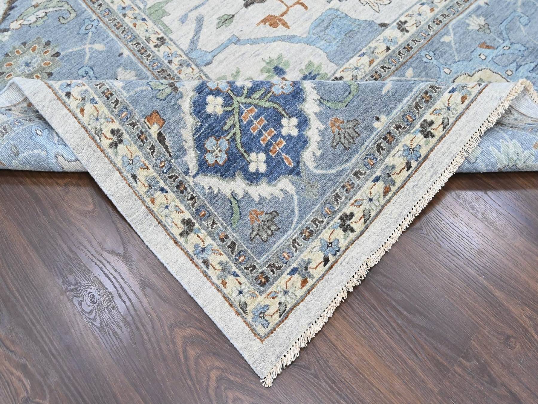 14'x16' Oyster Gray, Hand Knotted, Oushak with Floral Motifs, Pure Wool, Soft Pile, Denser Weave, Oversized, XL, Oriental Rug HR10572 - Image 6
