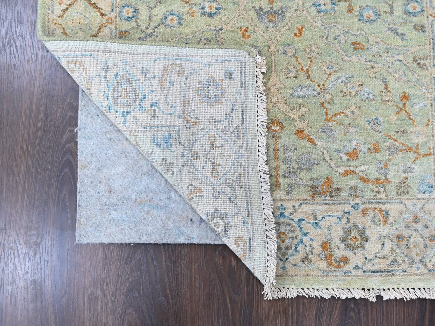 3'1"x4'10" Pistachio Green, Oushak with Floral Motifs, Hand Knotted, Pure Wool, Soft Pile, Denser Weave, Oriental Rug HR10579 - Image 3