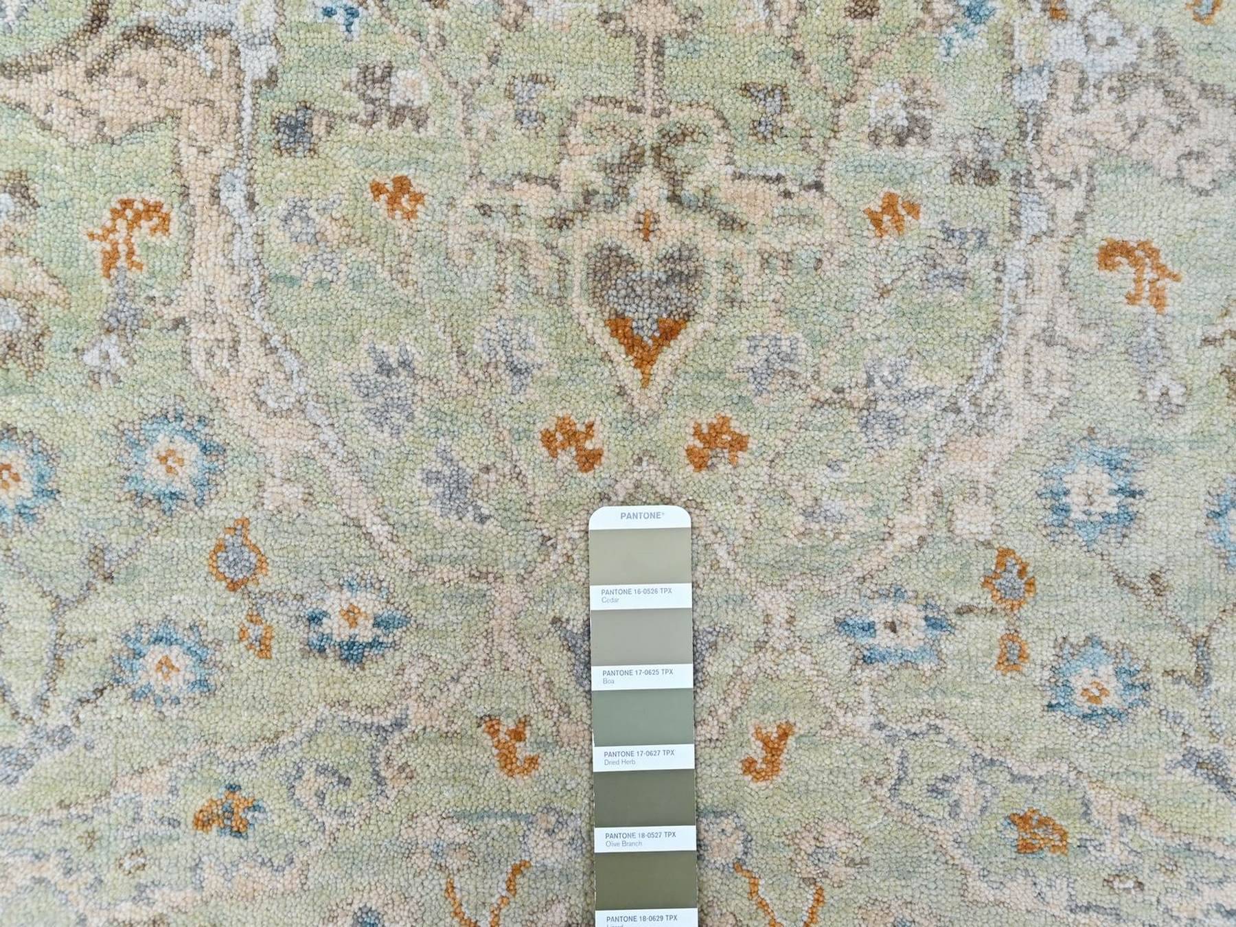 3'1"x4'10" Pistachio Green, Oushak with Floral Motifs, Hand Knotted, Pure Wool, Soft Pile, Denser Weave, Oriental Rug HR10579 - Image 4