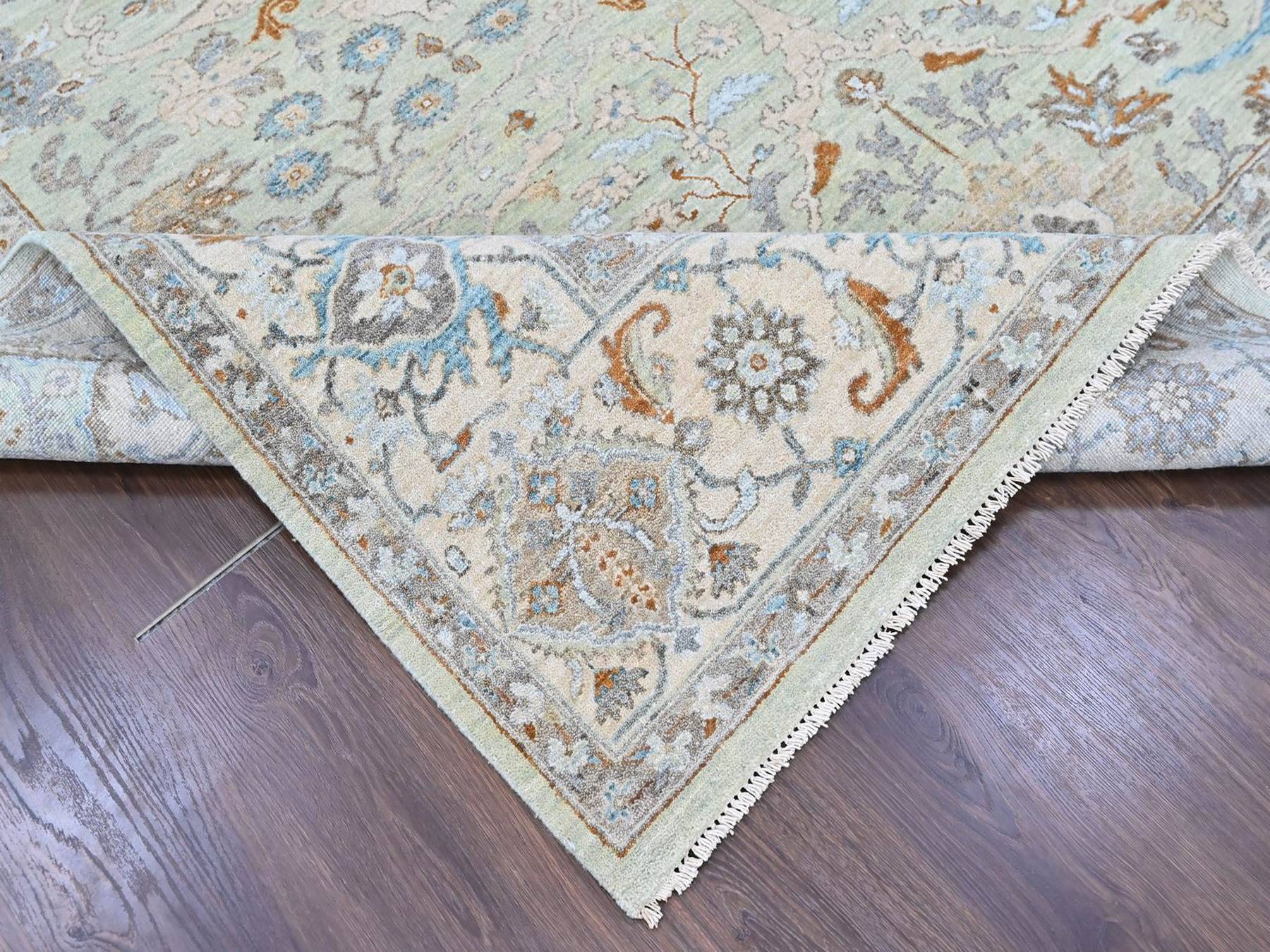 8'x10' Pistachio Green, Oushak with Floral Motifs, Denser Weave, Hand Knotted, Pure Wool, Soft Pile, Oriental Rug HR10585 - Image 6