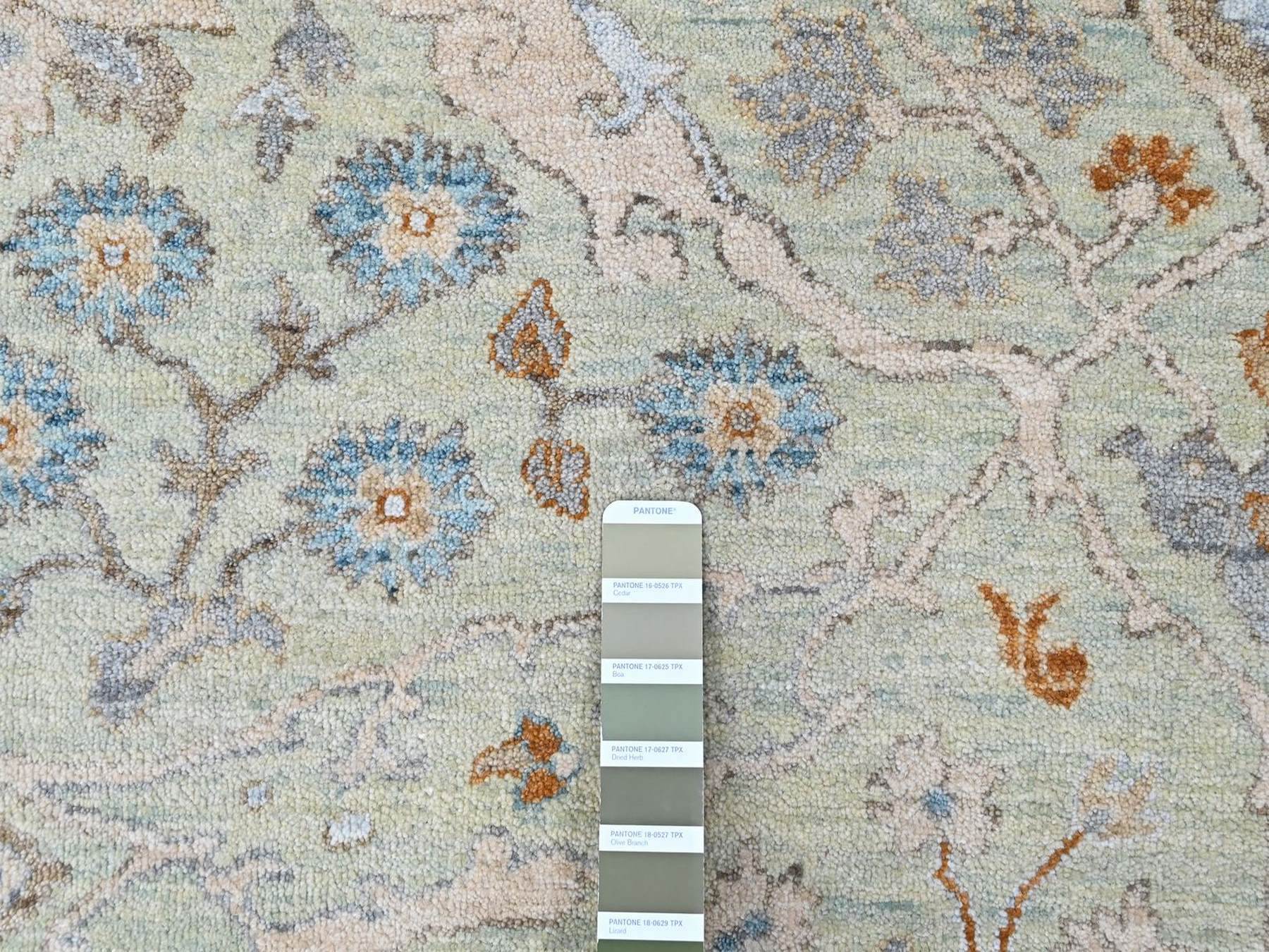 8'x10' Pistachio Green, Oushak with Floral Motifs, Denser Weave, Hand Knotted, Pure Wool, Soft Pile, Oriental Rug HR10585 - Image 7