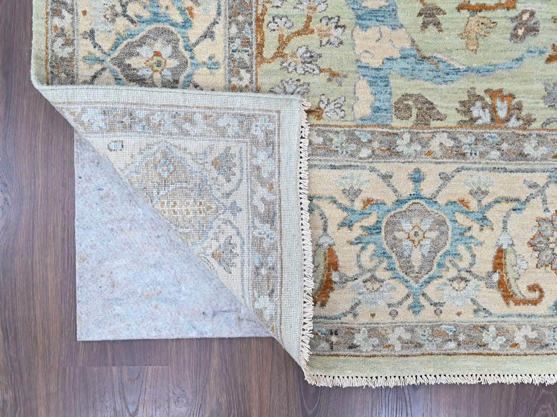 8'x10' Pistachio Green, Oushak with Floral Motifs, Hand Knotted, Soft Pile, Pure Wool, Denser Weave, Oriental Rug HR10586 - Image 4