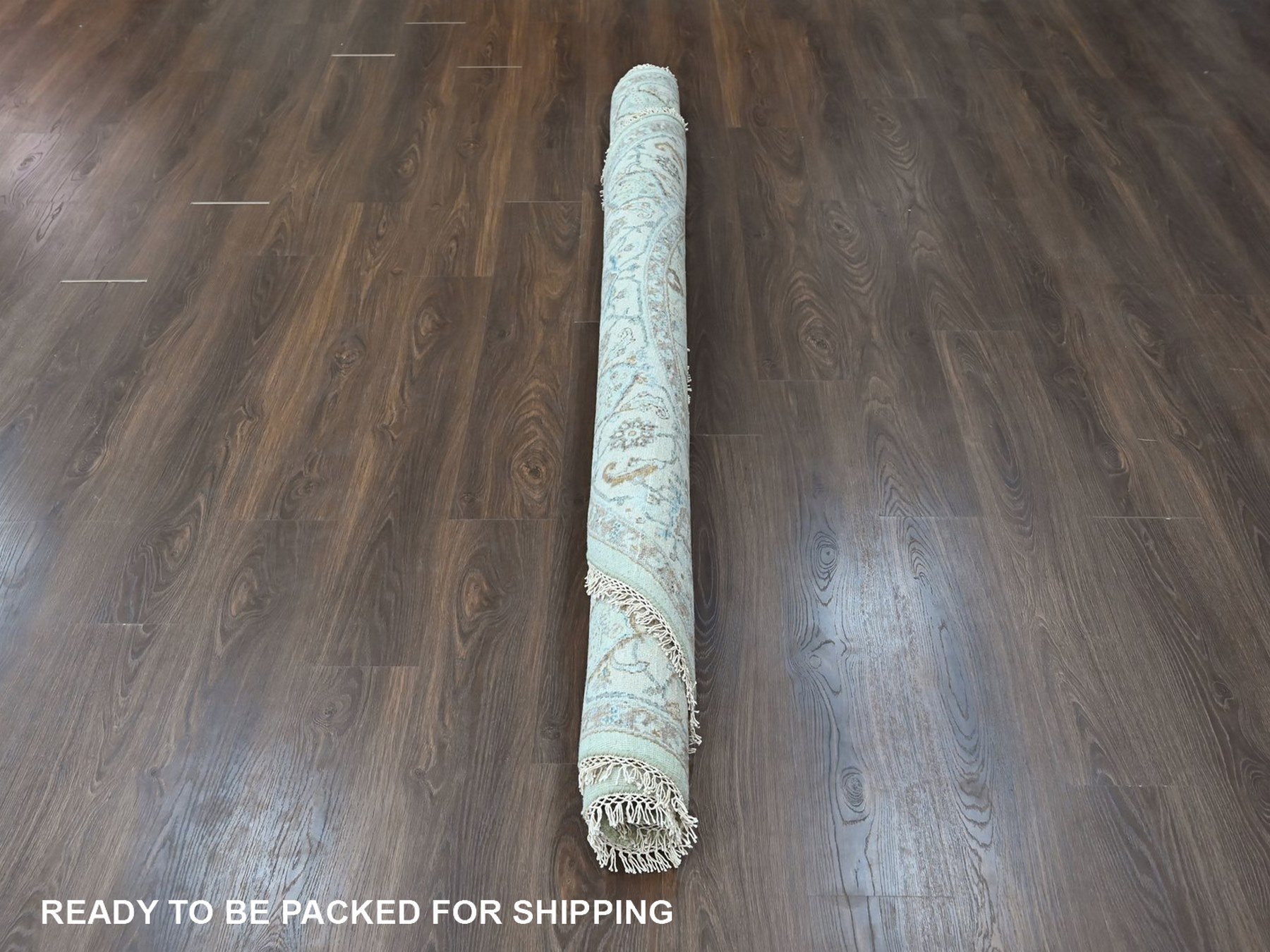 8'x8' Pistachio Green, Oushak with Floral Motifs, Hand Knotted, Pure Wool, Soft Pile, Denser Weave, Round, Oriental Rug HR10587 - Image 6