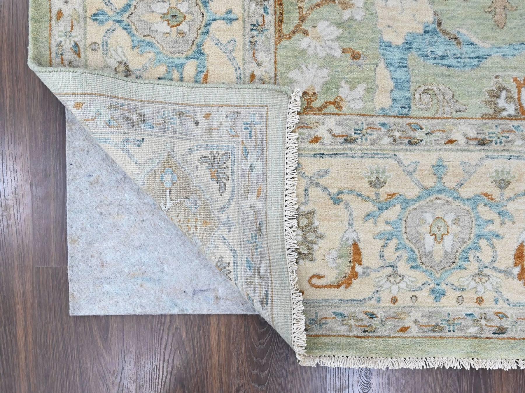 9'x11'9" Pistachio Green, Oushak with Floral Motifs, Hand Knotted, Pure Wool, Soft Pile, Denser Weave, Oriental Rug HR10588 - Image 4