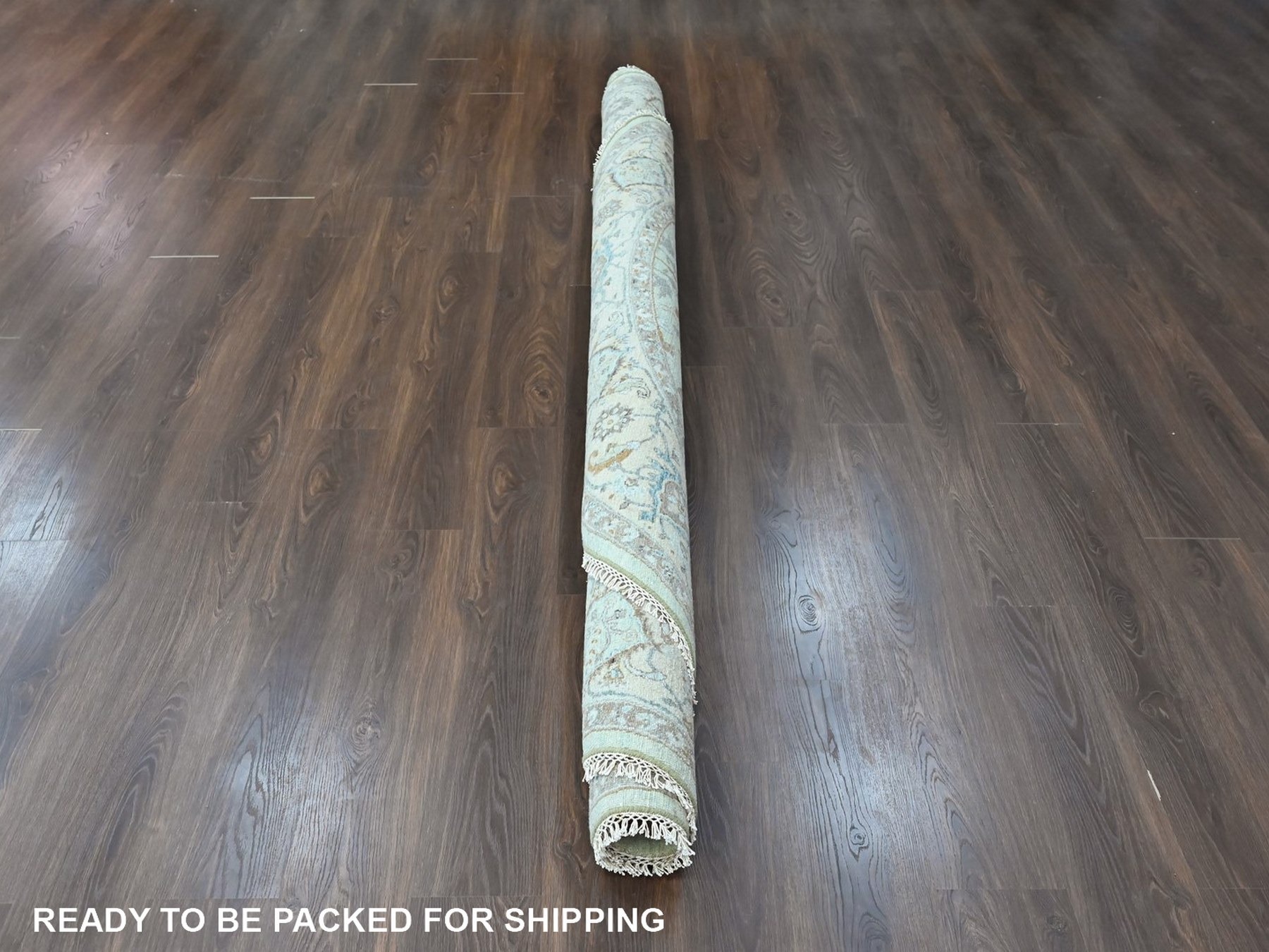 10'x10' Pistachio Green, Oushak with Floral Motifs, Hand Knotted, Pure Wool, Soft Pile, Denser Weave, Round, Oriental Rug HR10591 - Image 6