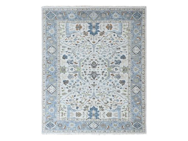 9'x11'8" Oyster Gray, Oushak with Floral Motifs, Hand Knotted, Pure Wool, Soft Pile, Denser Weave, Oriental Rug HR10593