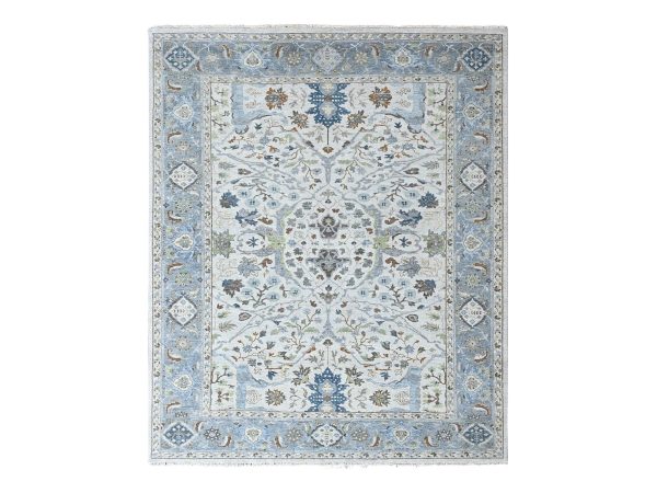 9'1"x12' Oyster Gray, Oushak with Floral Motifs, Hand Knotted, Pure Wool, Soft Pile, Denser Weave, Oriental Rug HR10594