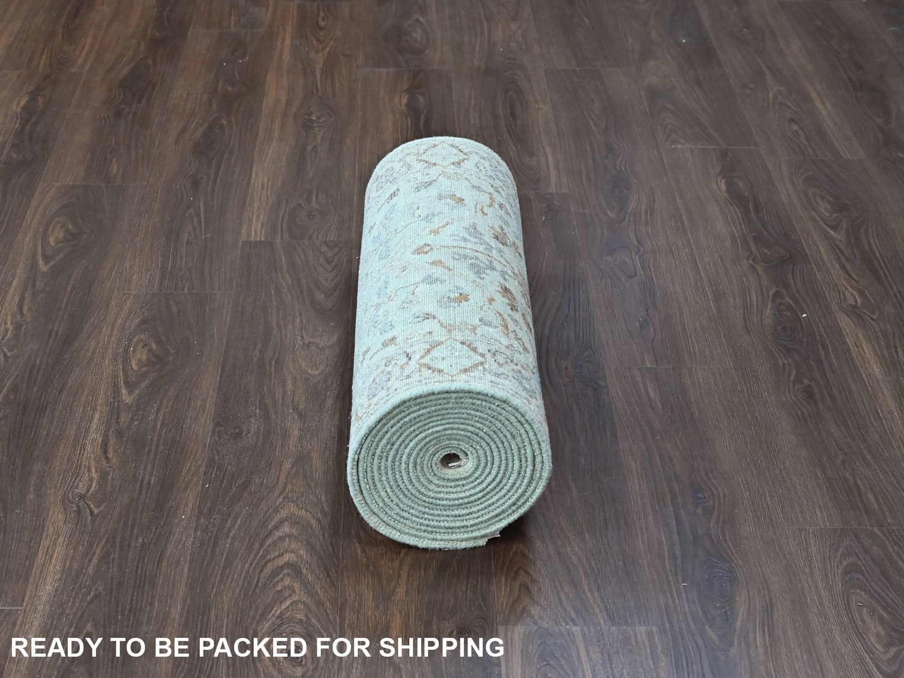 2'6"x18'3" Pistachio Green, Oushak with Floral Motifs, Hand Knotted, Soft Pile, Pure Wool, Denser Weave, XL Runner, Oriental Rug HR10596 - Image 6