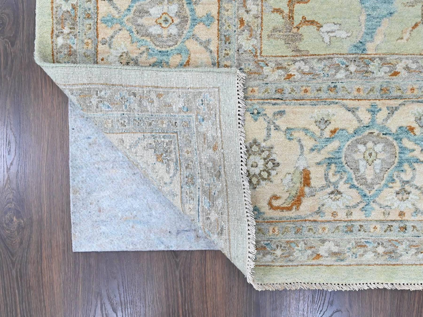 10'x13'10" Pistachio Green, Oushak with Floral Motifs, Hand Knotted, Pure Wool, Soft Pile, Denser Weave, Oriental Rug HR10600 - Image 4