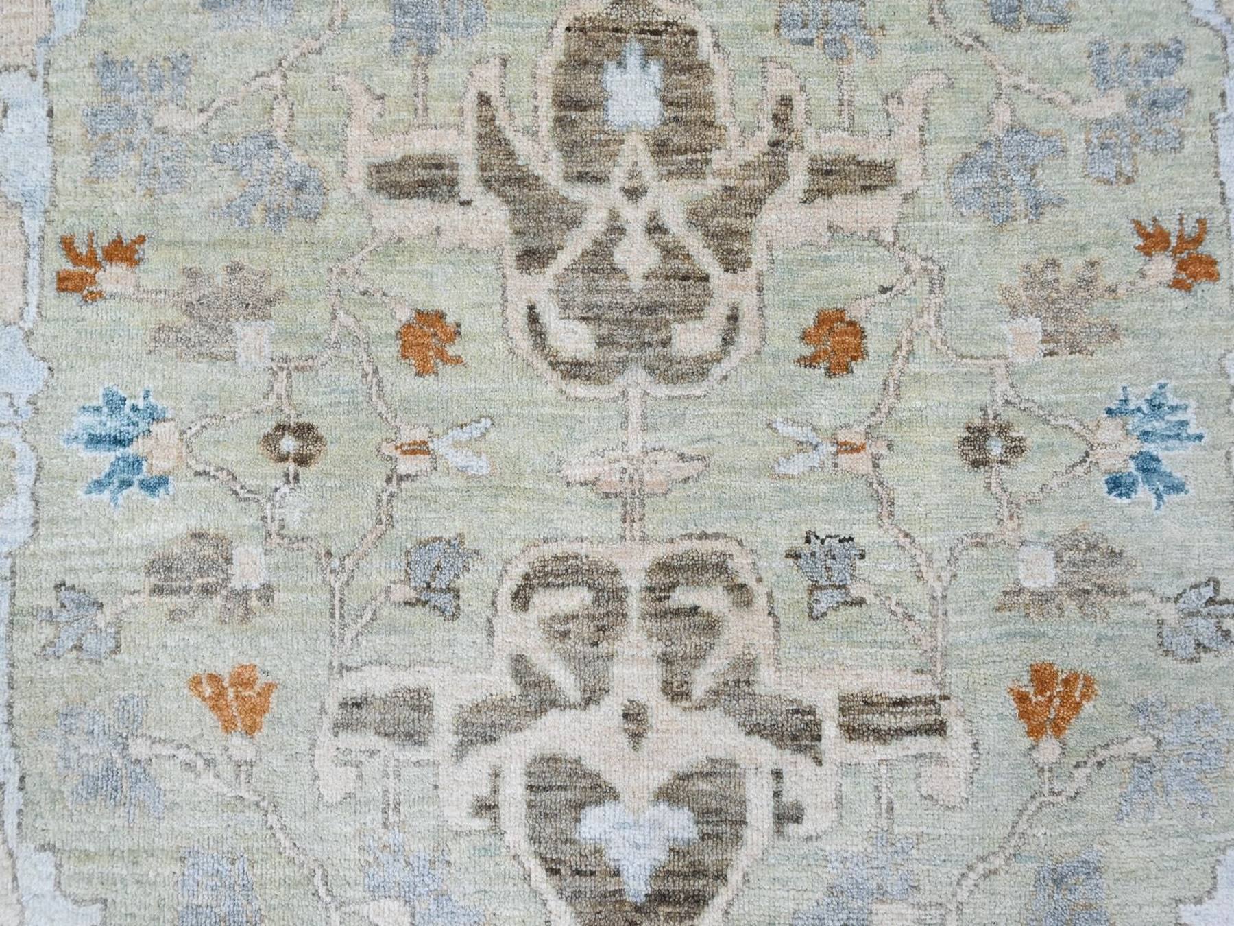 10'x13'10" Pistachio Green, Oushak with Floral Motifs, Hand Knotted, Pure Wool, Soft Pile, Denser Weave, Oriental Rug HR10600 - Image 8