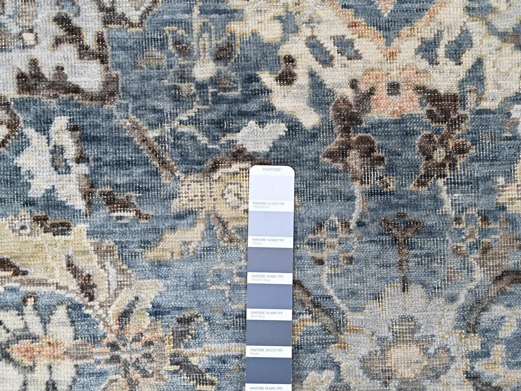 7'7"x9'9" Aegean Blue, Broken and Erased Persian Design, Zero Pile, Distressed, Sheared Low, Vegetable Dyes, Hand Knotted, 100% Wool, Oriental Rug HR10603 - Image 7