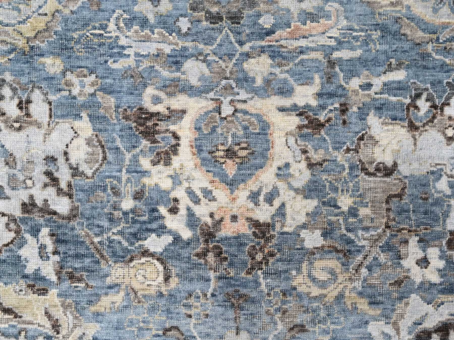 7'7"x9'9" Aegean Blue, Broken and Erased Persian Design, Zero Pile, Distressed, Sheared Low, Vegetable Dyes, Hand Knotted, 100% Wool, Oriental Rug HR10603 - Image 8
