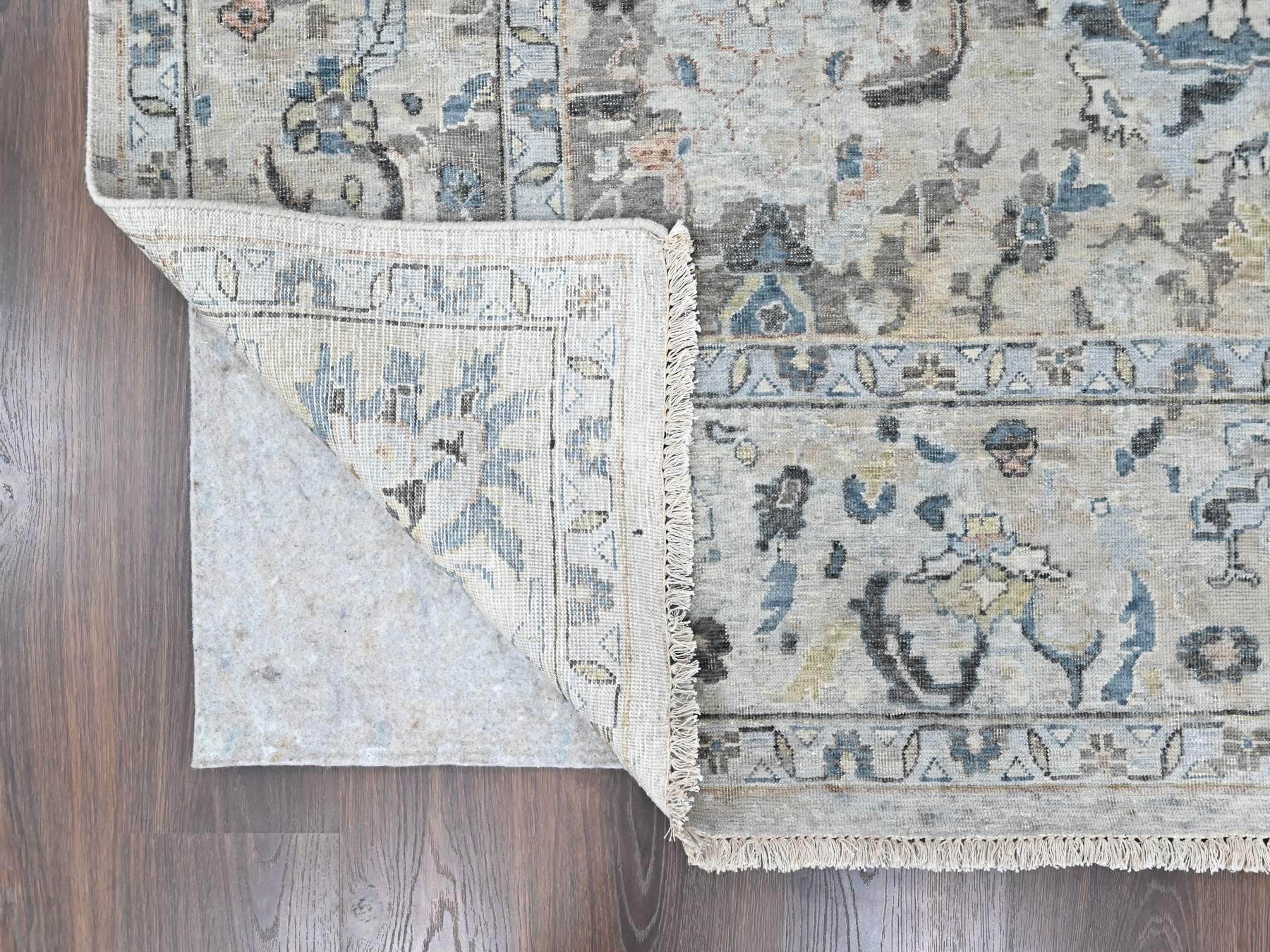 9'3"x13'4" Aegean Blue, Broken and Erased Persian Design, Zero Pile, Distressed, Sheared Low, Hand Knotted, 100% Wool, Vegetable Dyes, Oriental Rug HR10606 - Image 4