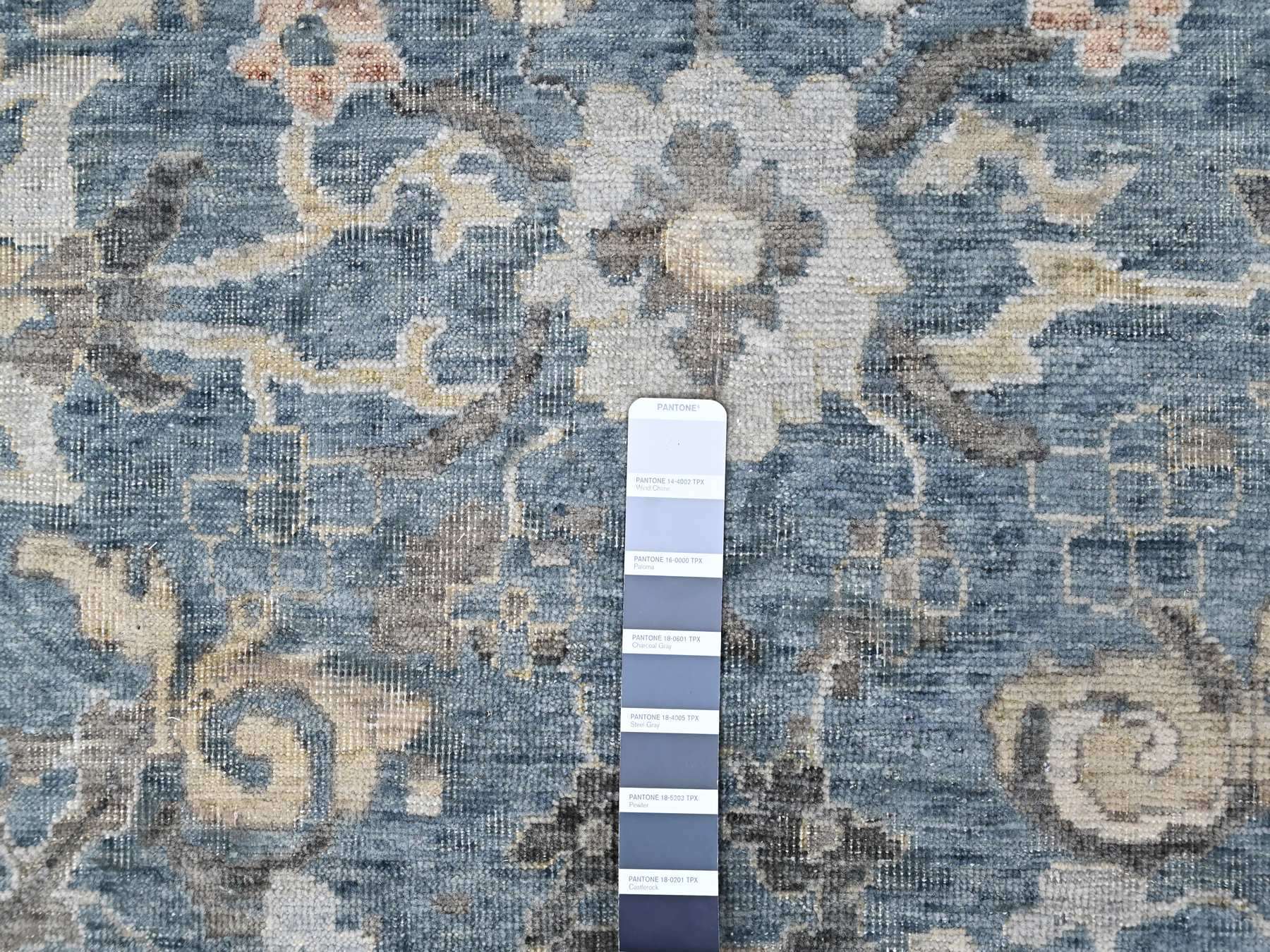 9'3"x13'4" Aegean Blue, Broken and Erased Persian Design, Zero Pile, Distressed, Sheared Low, Hand Knotted, 100% Wool, Vegetable Dyes, Oriental Rug HR10606 - Image 7