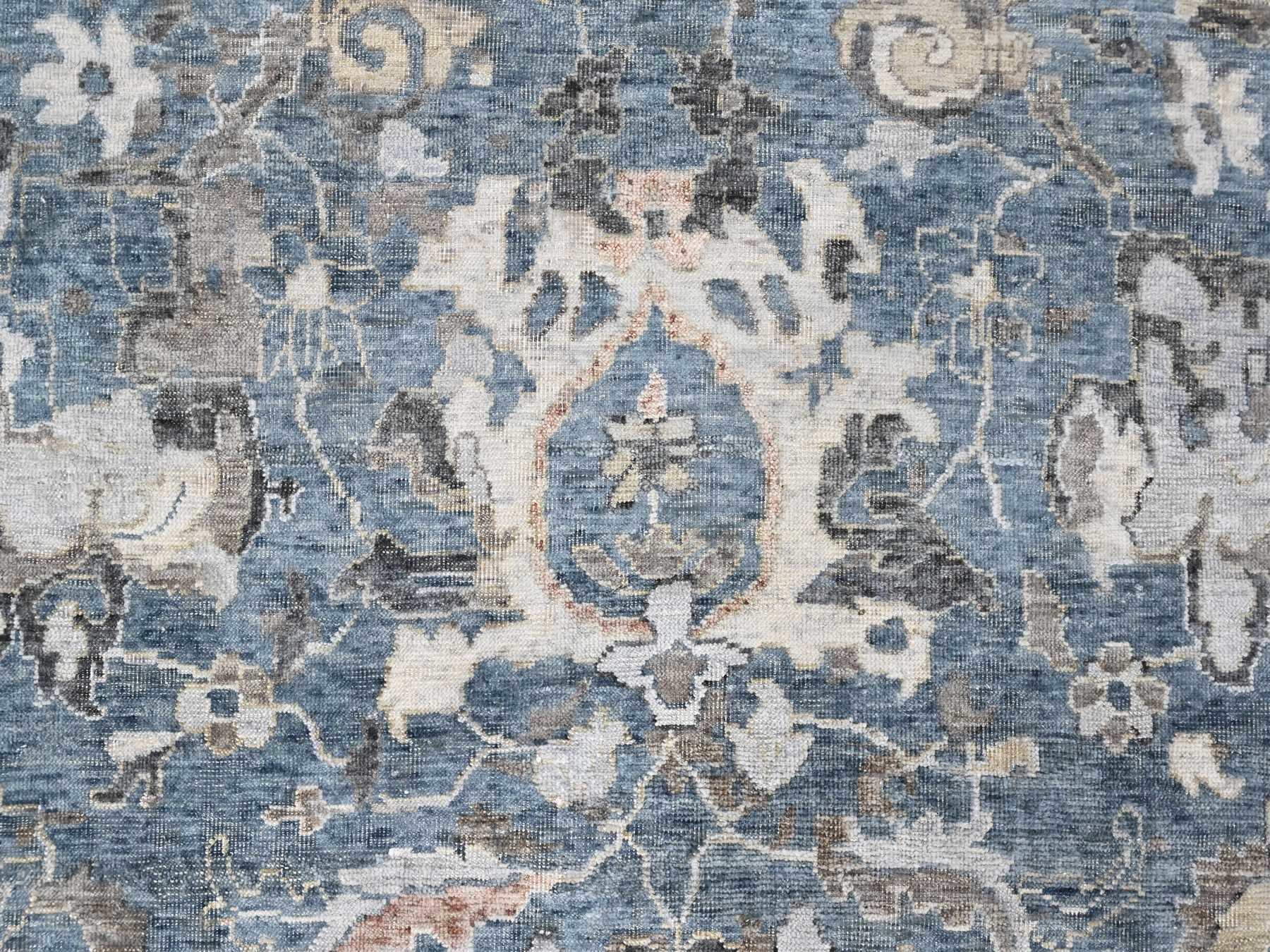 9'3"x13'4" Aegean Blue, Broken and Erased Persian Design, Zero Pile, Distressed, Sheared Low, Hand Knotted, 100% Wool, Vegetable Dyes, Oriental Rug HR10606 - Image 8
