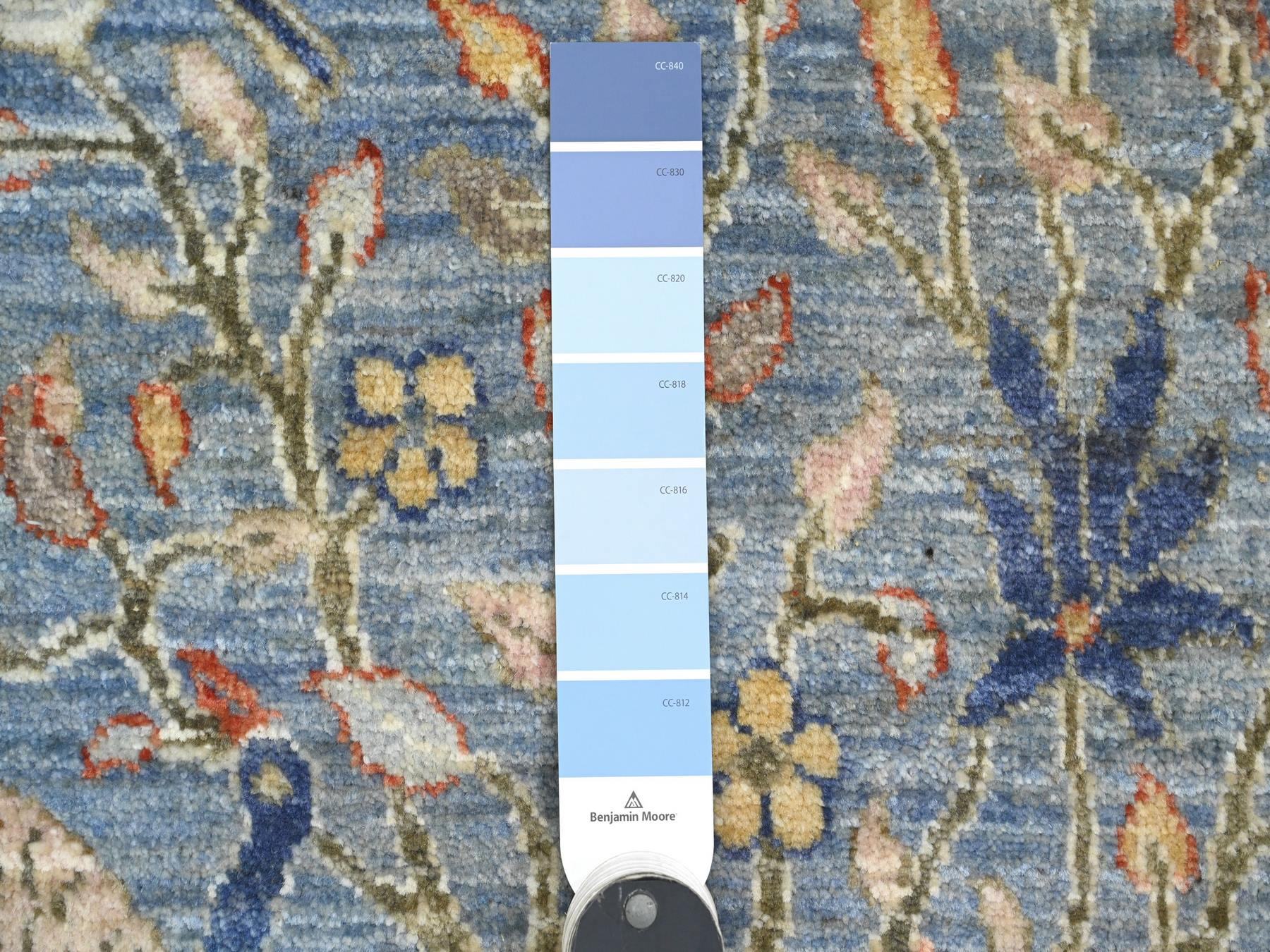 2'1"x3'1" Maya Blue, Soft Wool, Afghan Peshawar with Birds of Paradise Design, Vegetable Dyes, Hand Knotted, Mat, Sample, Oriental Rug HR20038 - Image 3