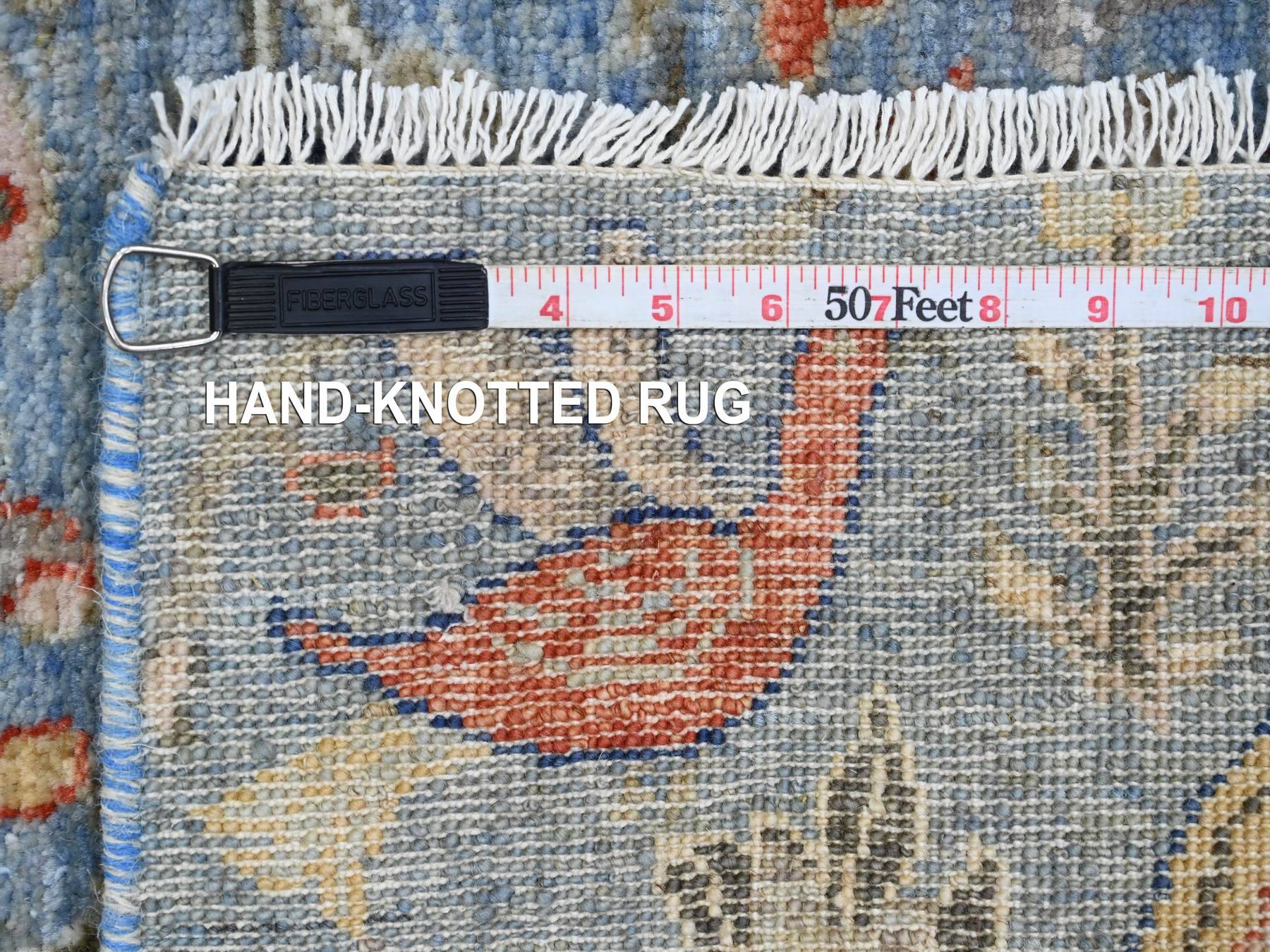 2'1"x3'1" Maya Blue, Soft Wool, Afghan Peshawar with Birds of Paradise Design, Vegetable Dyes, Hand Knotted, Mat, Sample, Oriental Rug HR20038 - Image 6