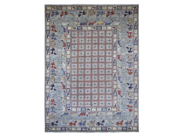 10'x13'7" Spanish Gray, Aryana Collection, Peshawar with Pazyryk Design, Hand Knotted, High Mountain Wool, Oriental Rug HR21138