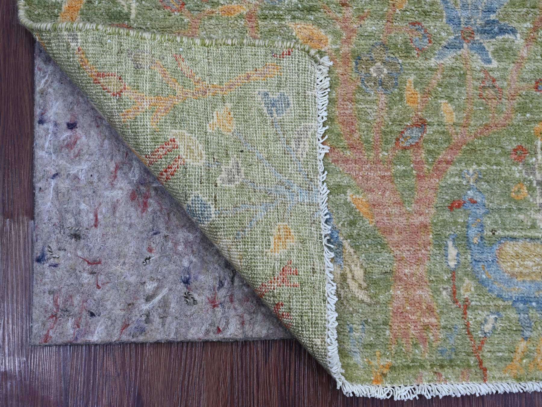 2'1"x3' Pickle Green, Hand Knotted, Afghan Peshawar with Birds of Paradise Design, 100% Wool, Vegetable Dyes, Mat, Sample, Oriental Rug HR21206 - Image 2