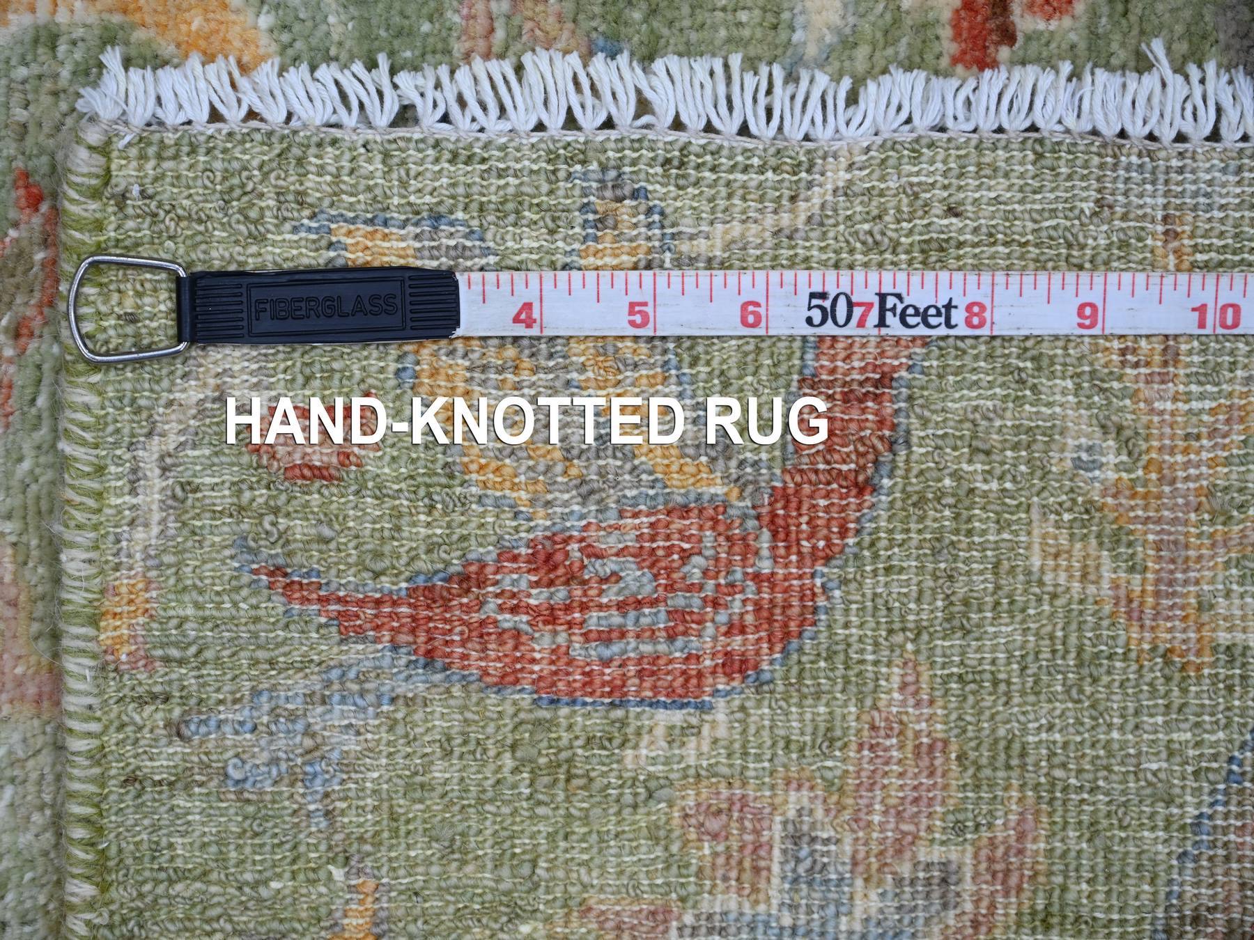 2'1"x3' Pickle Green, Hand Knotted, Afghan Peshawar with Birds of Paradise Design, 100% Wool, Vegetable Dyes, Mat, Sample, Oriental Rug HR21206 - Image 6