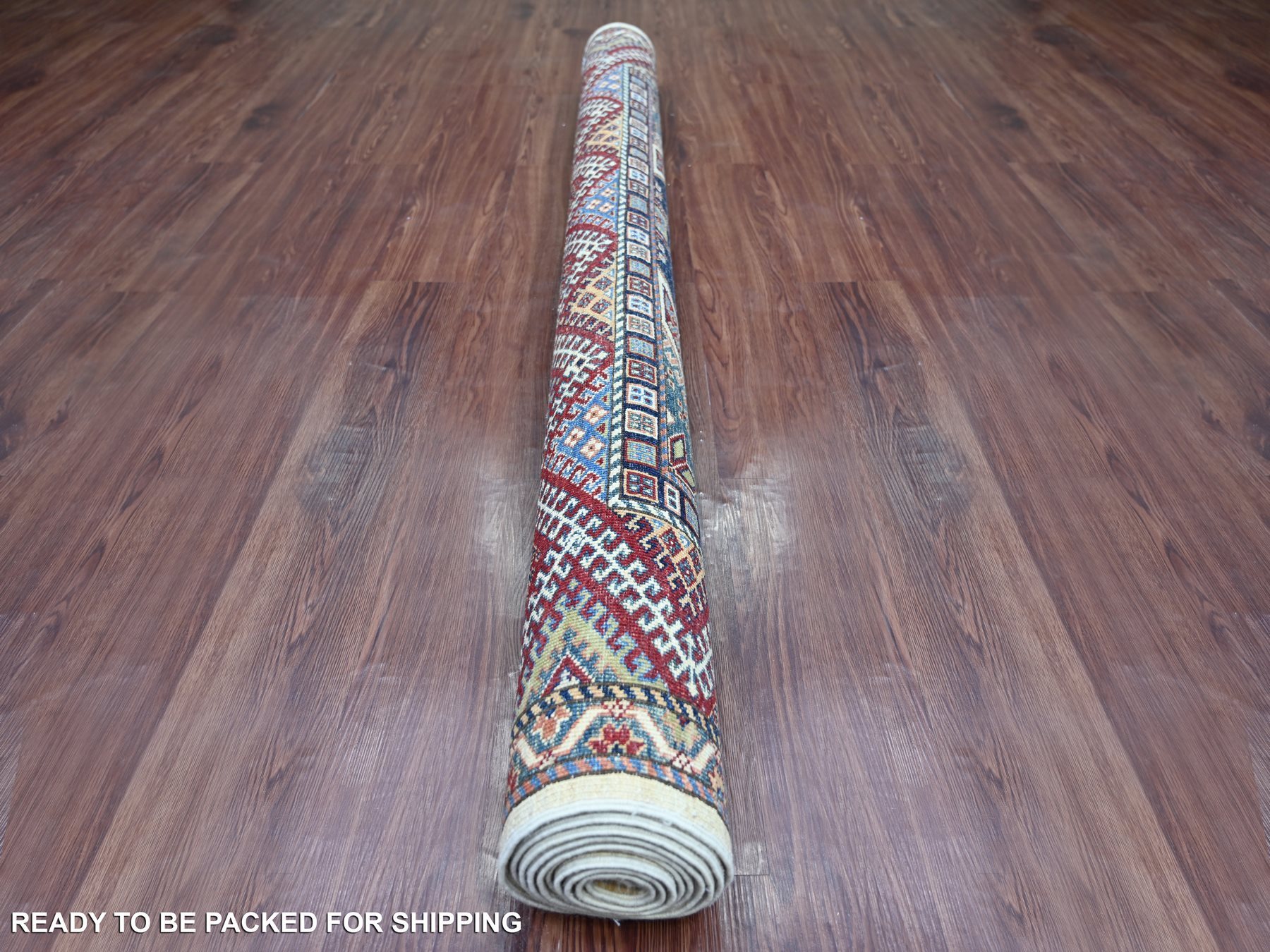 6'x9'1" Chiffon White, Afghan Super Kazak with Sherwan Design, Vegetable Dyes, Pure Wool, Hand Knotted, Oriental Rug HR21552 - Image 4