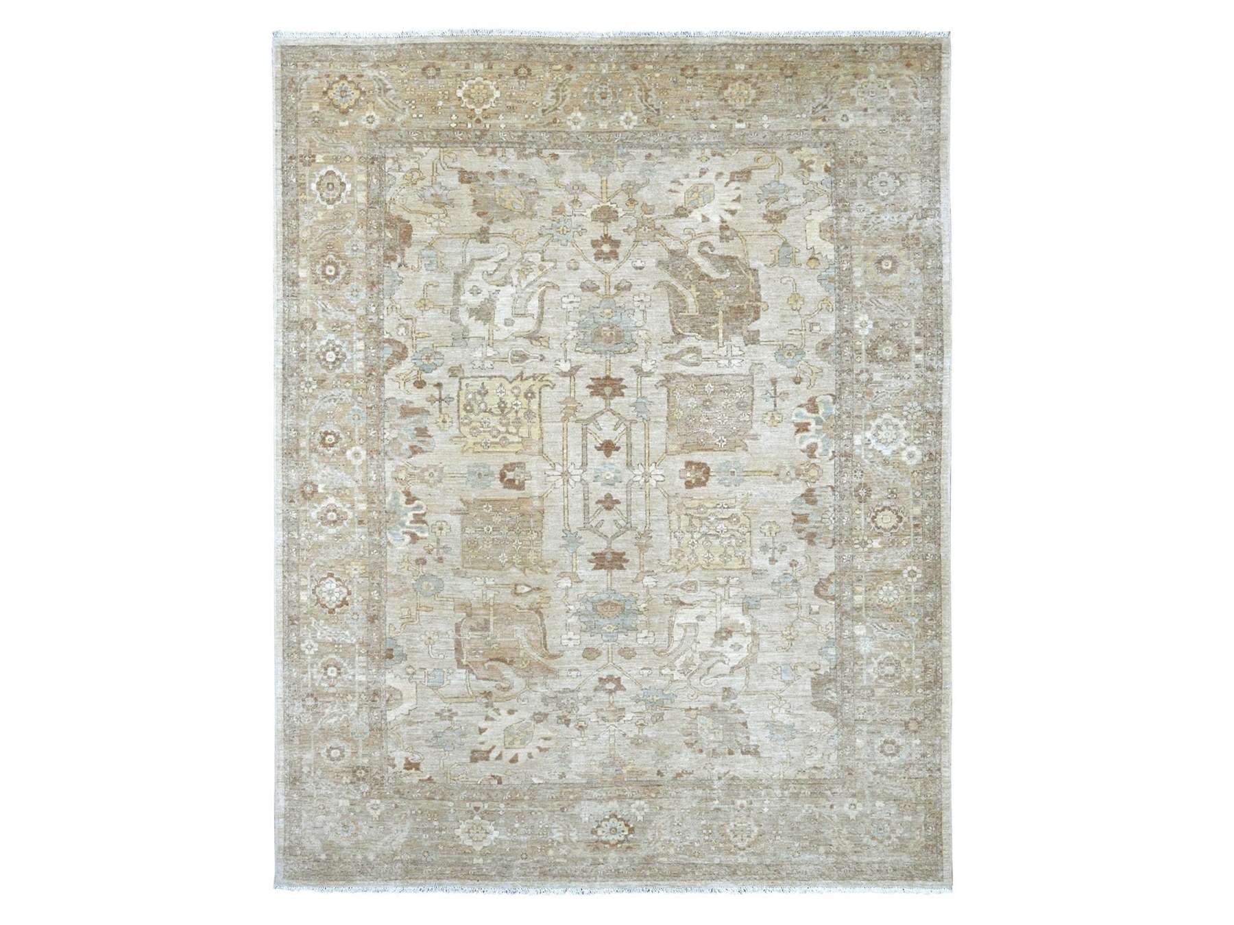 8'x10' Bone White, Peshawar with All Over Design, Hand Knotted, High Mountain Wool, Denser Weave, Oriental Rug HR22347
