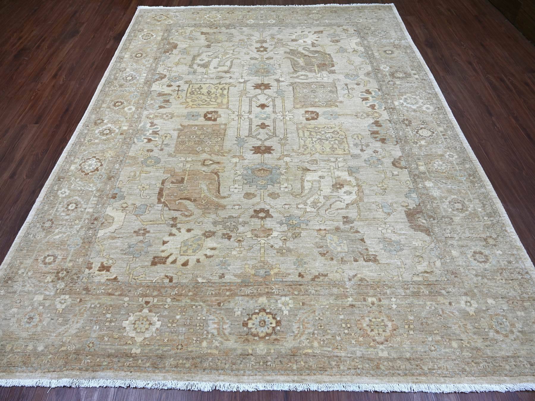 8'x10' Bone White, Peshawar with All Over Design, Hand Knotted, High Mountain Wool, Denser Weave, Oriental Rug HR22347 - Image 2