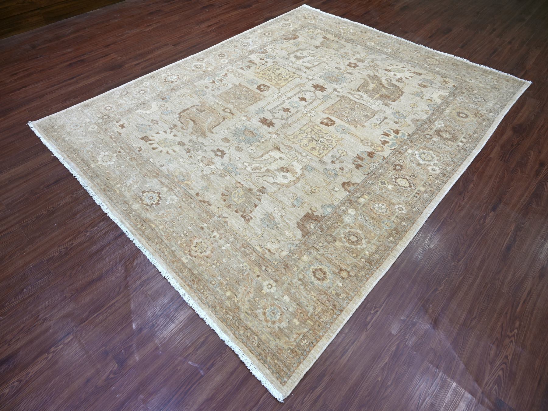 8'x10' Bone White, Peshawar with All Over Design, Hand Knotted, High Mountain Wool, Denser Weave, Oriental Rug HR22347 - Image 3