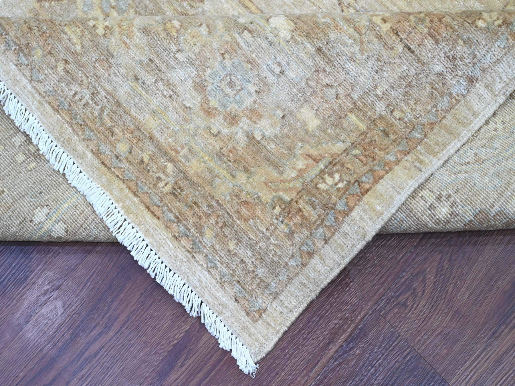 8'x10' Bone White, Peshawar with All Over Design, Hand Knotted, High Mountain Wool, Denser Weave, Oriental Rug HR22347 - Image 6