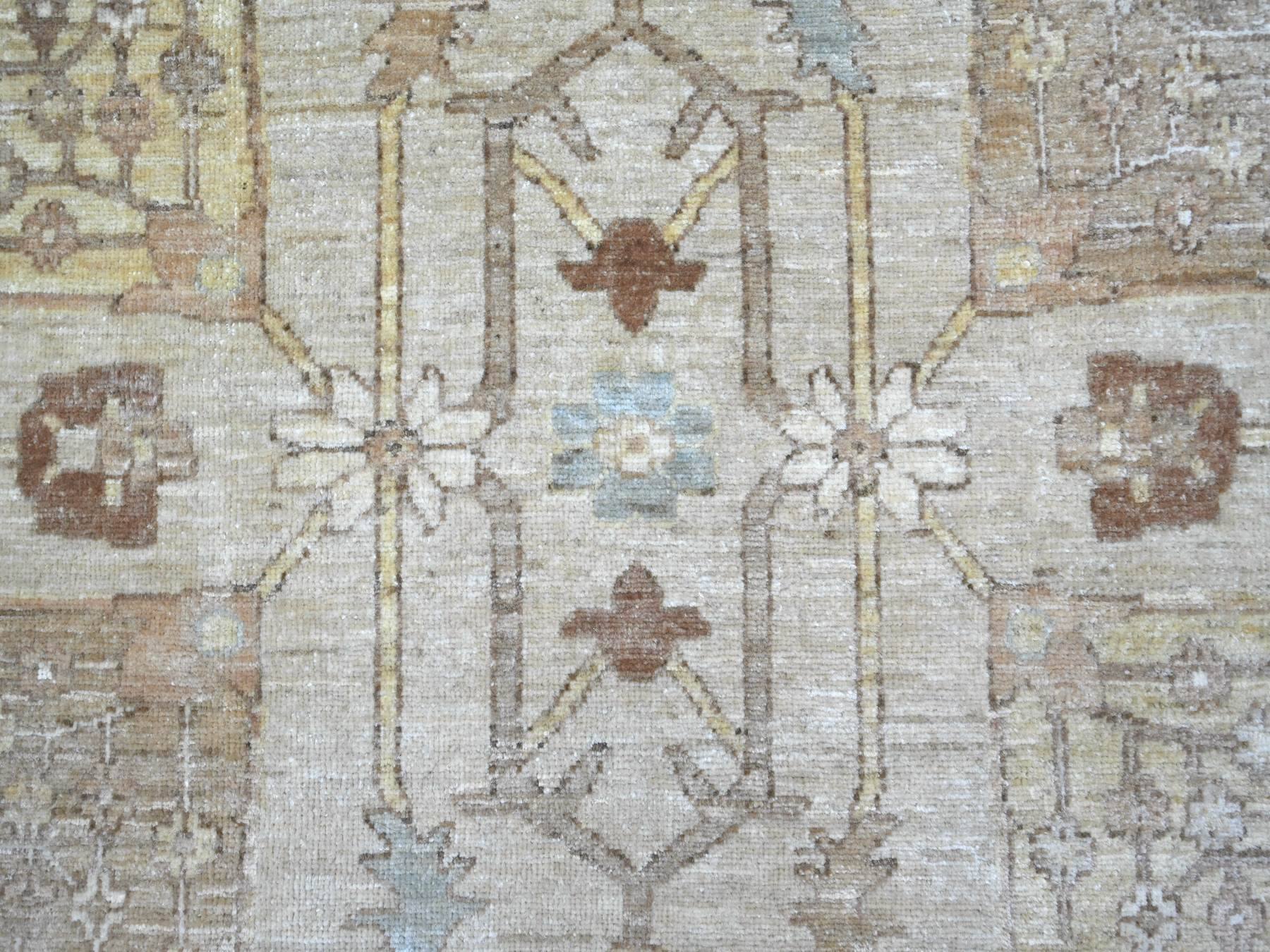 8'x10' Bone White, Peshawar with All Over Design, Hand Knotted, High Mountain Wool, Denser Weave, Oriental Rug HR22347 - Image 8