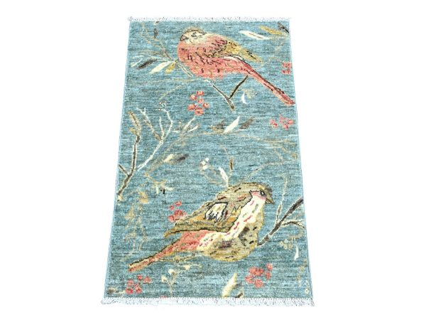 2'x3'3" Misty Gray, Sparrows on the Tree, Peshawar, Soft to the Touch, Finely Hand Knotted, High Mountain Wool, Mat, Sample, Oriental Rug HR22593
