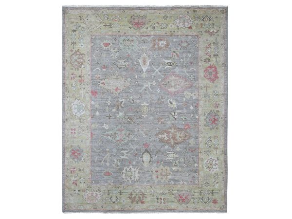 7'10"x9'8" Spanish Gray, Hand Knotted, Afghan Angora Oushak with All Over Leaf Design, 100% Wool, Vegetable Dyes, Oriental Rug HR22680