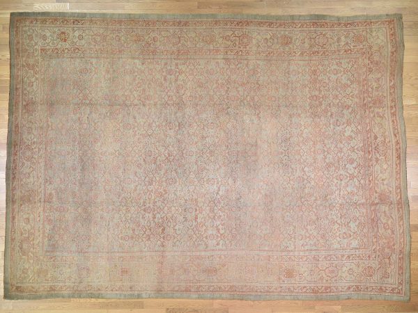 10'10"x15'3" Cinnamon and Green Oversized Antique Turkish Oushak Exc Condition Pure Wool Hand-Knotted Oriental Rug HR44738