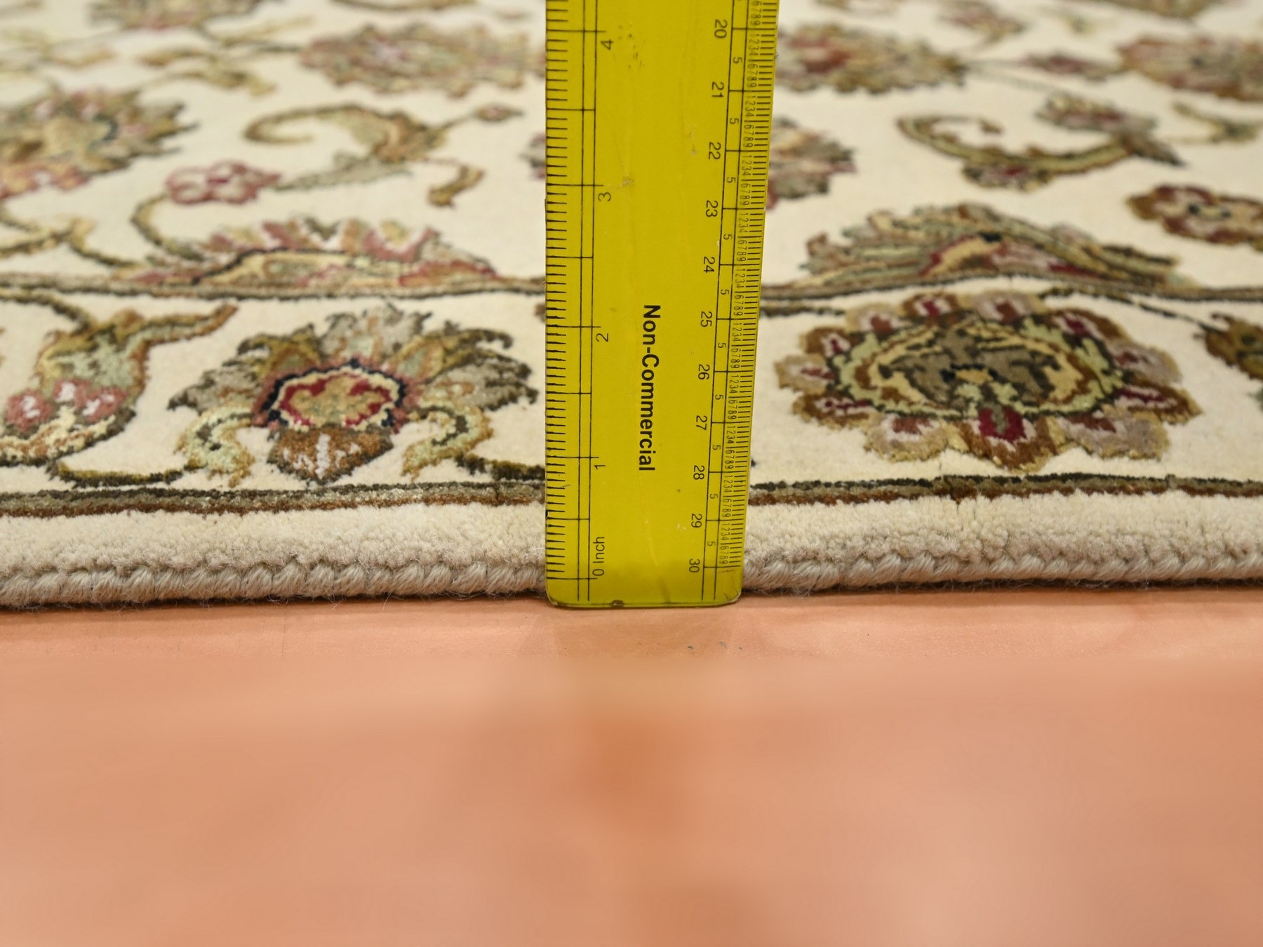 2'7"x8'3" Linen White, Rajasthan with All Over Leaf Design, Hand Knotted, Thick and Plush, Soft Pile, Wool and Silk, Runner, Oriental Rug HR75623 - Image 6