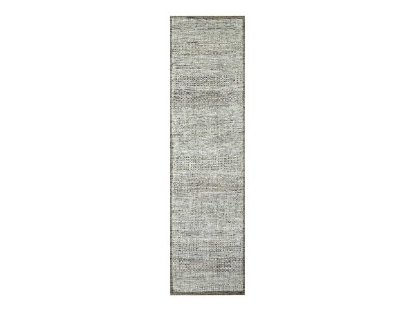 2'8"x7'10" Beaver Brown, 100% Wool, Oxidized and Distressed Grass Design with Exposed Warps, Hand Knotted, Runner, Oriental Rug HR76746