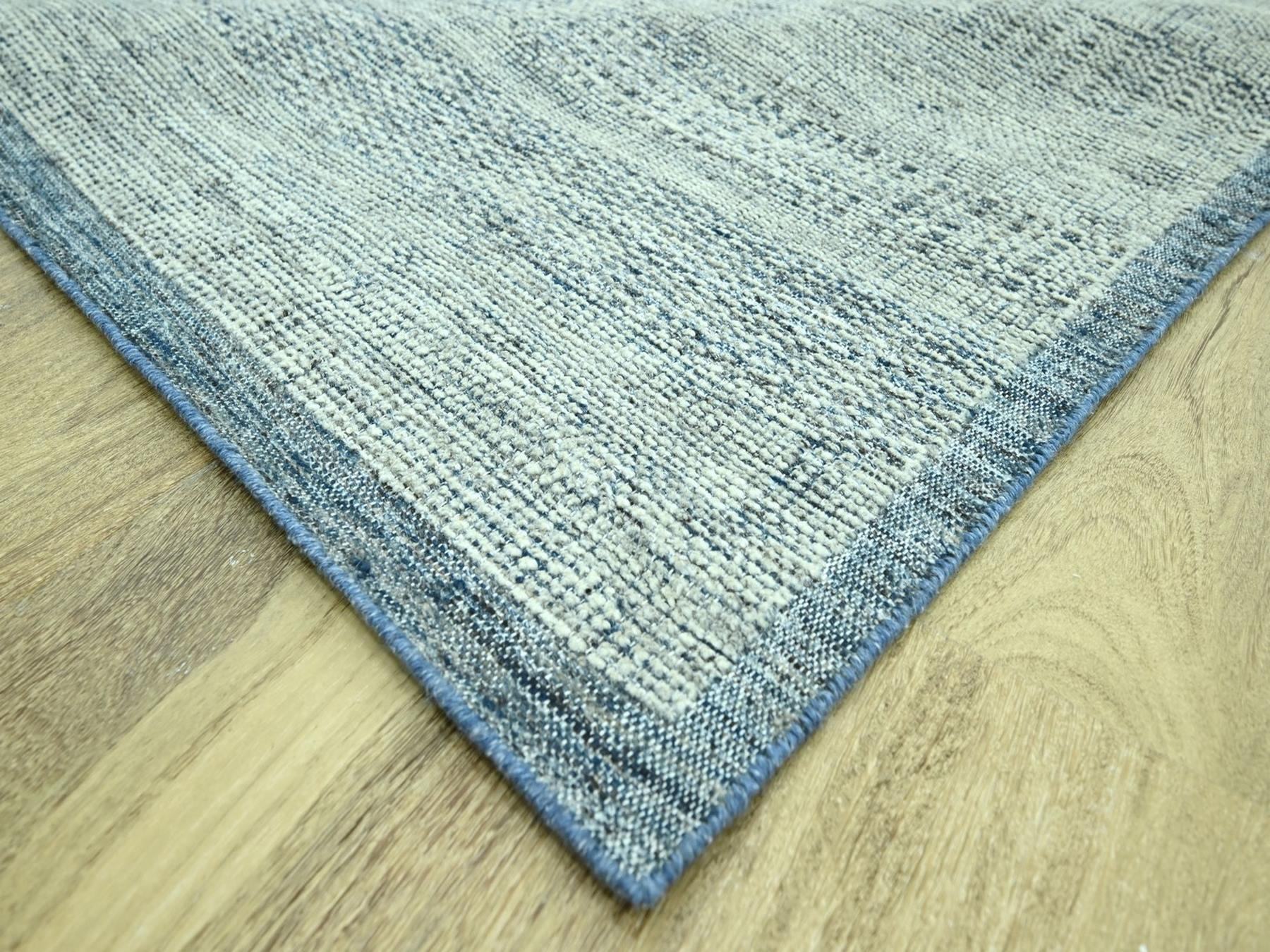 12'x15' Imperial Blue with Ivory, 100% Wool, Oxidized and Distressed Grass Design with Exposed Warps, Hand Knotted, Oversized, XL, Oriental Rug HR76921 - Image 6