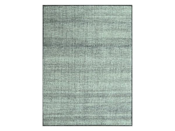 9'x12'1" Charcoal Black, Oxidized and Distressed Grass Design with Exposed Warps, Hand Knotted, 100% Wool, Oriental Rug HR76951