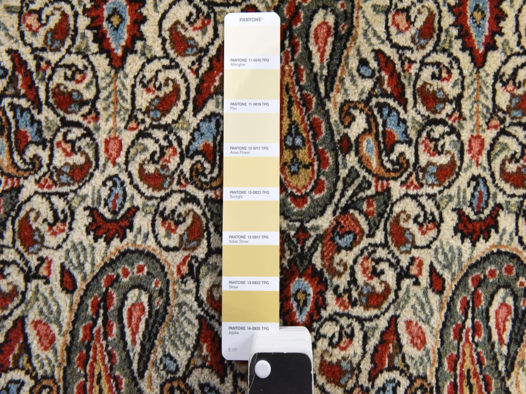 7'10"x10'9" Alabaster White, Vintage Persian Ghom with Paisley, Boteh Design, 100% Wool, Hand Knotted, Good Condition and Clean, Oriental Rug HR78539 - Image 5