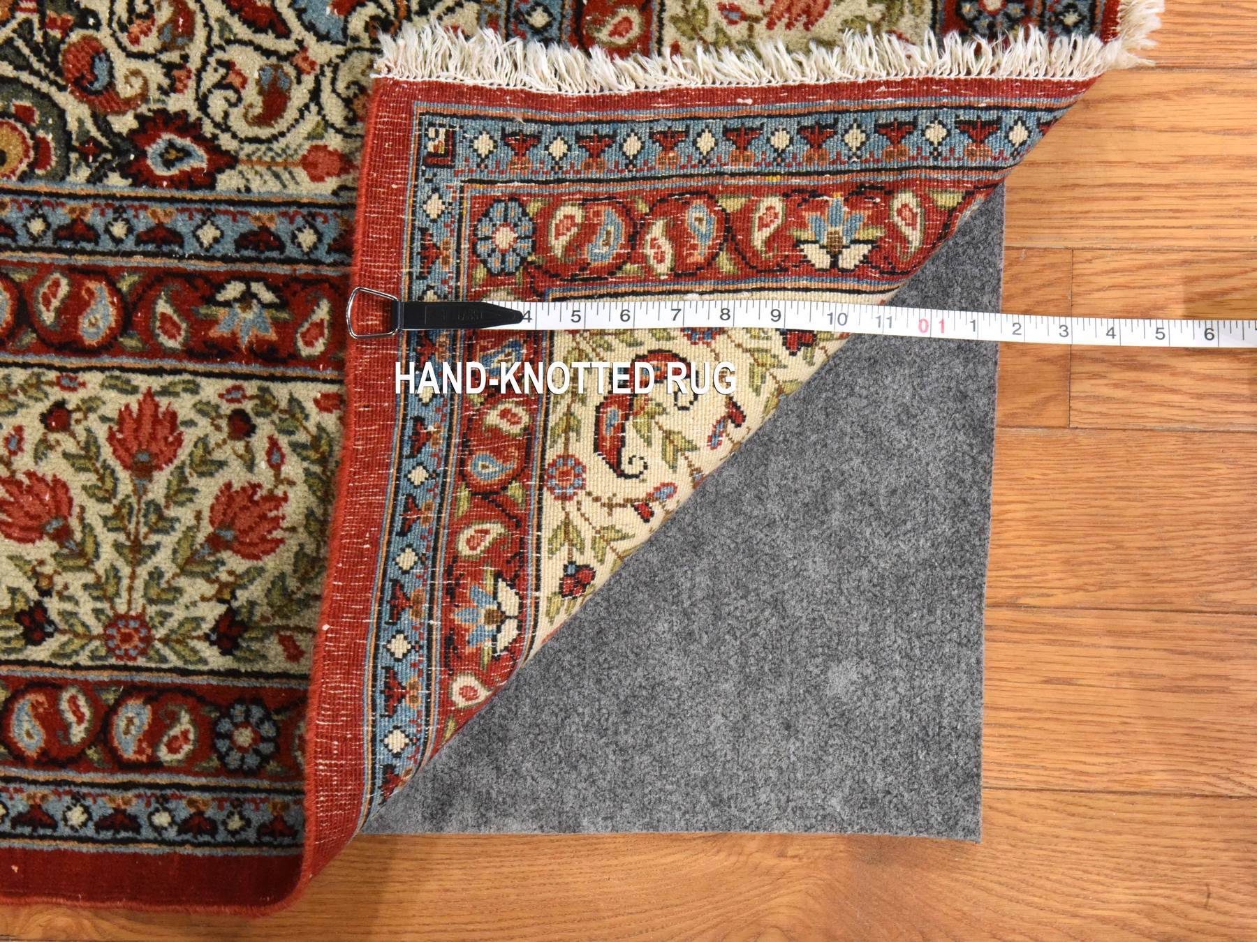 7'10"x10'9" Alabaster White, Vintage Persian Ghom with Paisley, Boteh Design, 100% Wool, Hand Knotted, Good Condition and Clean, Oriental Rug HR78539 - Image 6