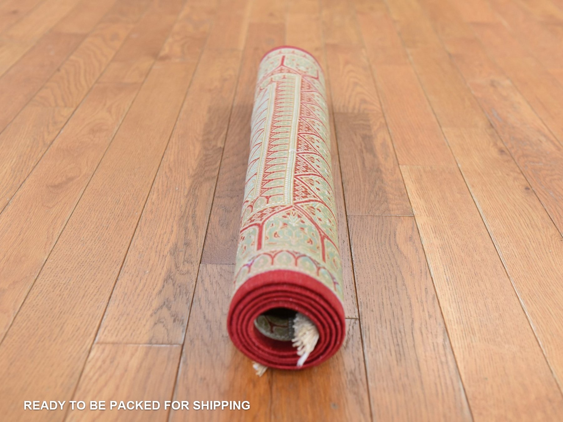 2'5"x4'2" Beige-Red, Pure Silk, New Persian Qum with Goombad Design, Signed, 600 KPSI, Hand Knotted, Mat, Oriental Rug HR78712 - Image 9