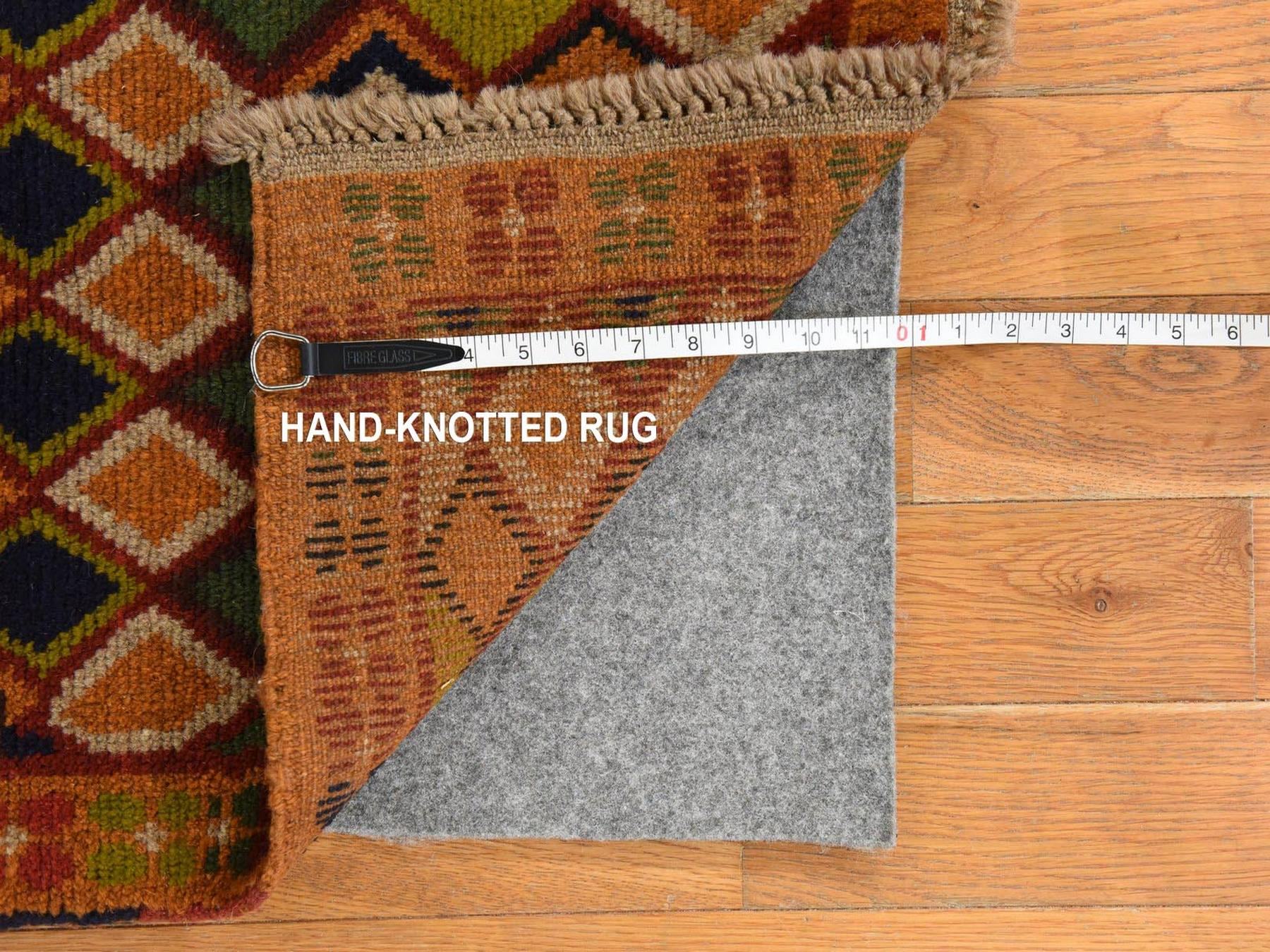 4'3"x6' Honey Brown, Colorful Afghan Baluch with Geometric Design, Hand Knotted, Pure Wool, Oriental Rug HR78892 - Image 6