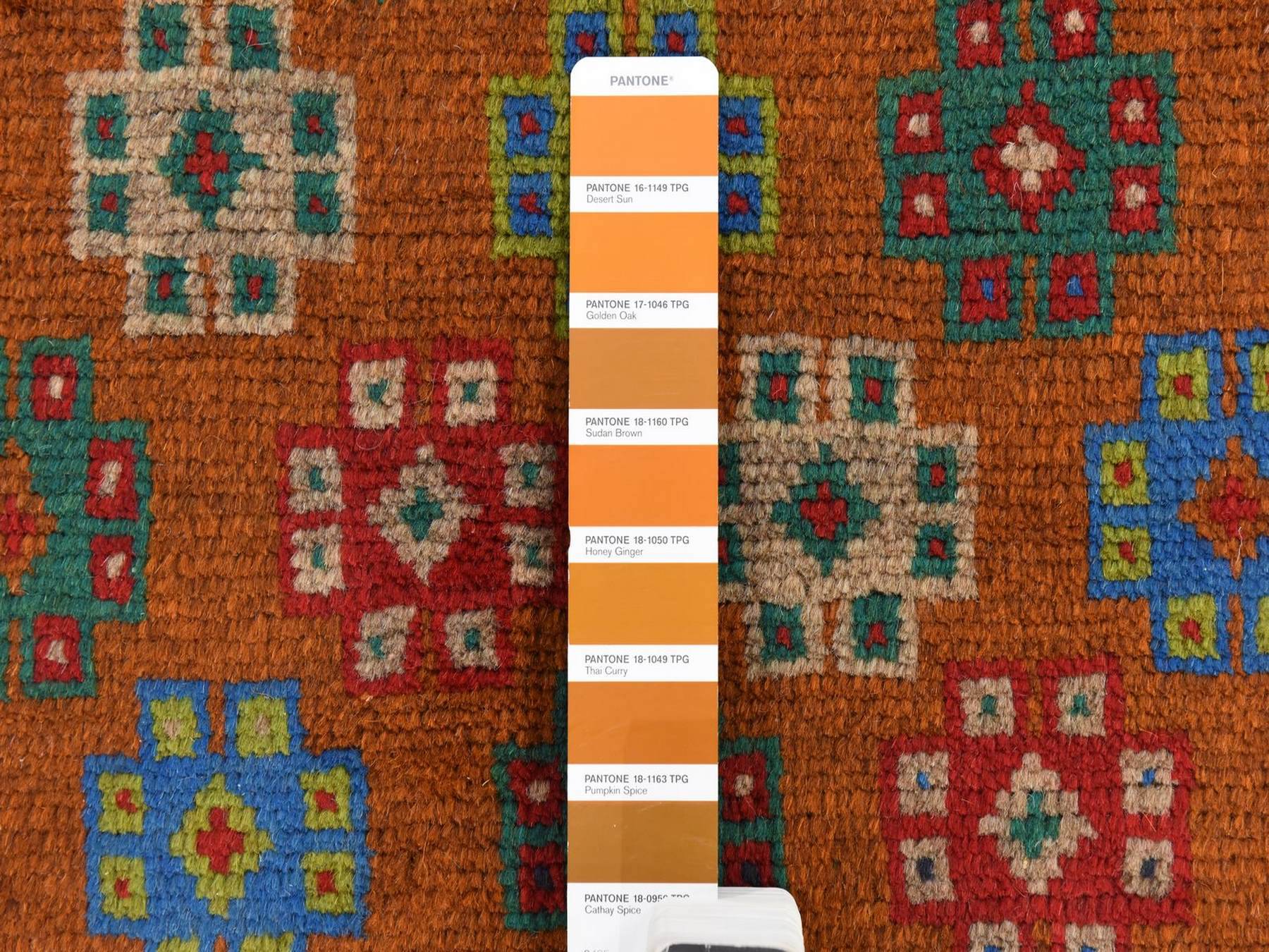 4'1"x5'9" Caramel Brown, Colorful Afghan Baluch with Geometric Design, Hand Knotted, Pure Wool, Oriental Rug HR78795 - Image 5