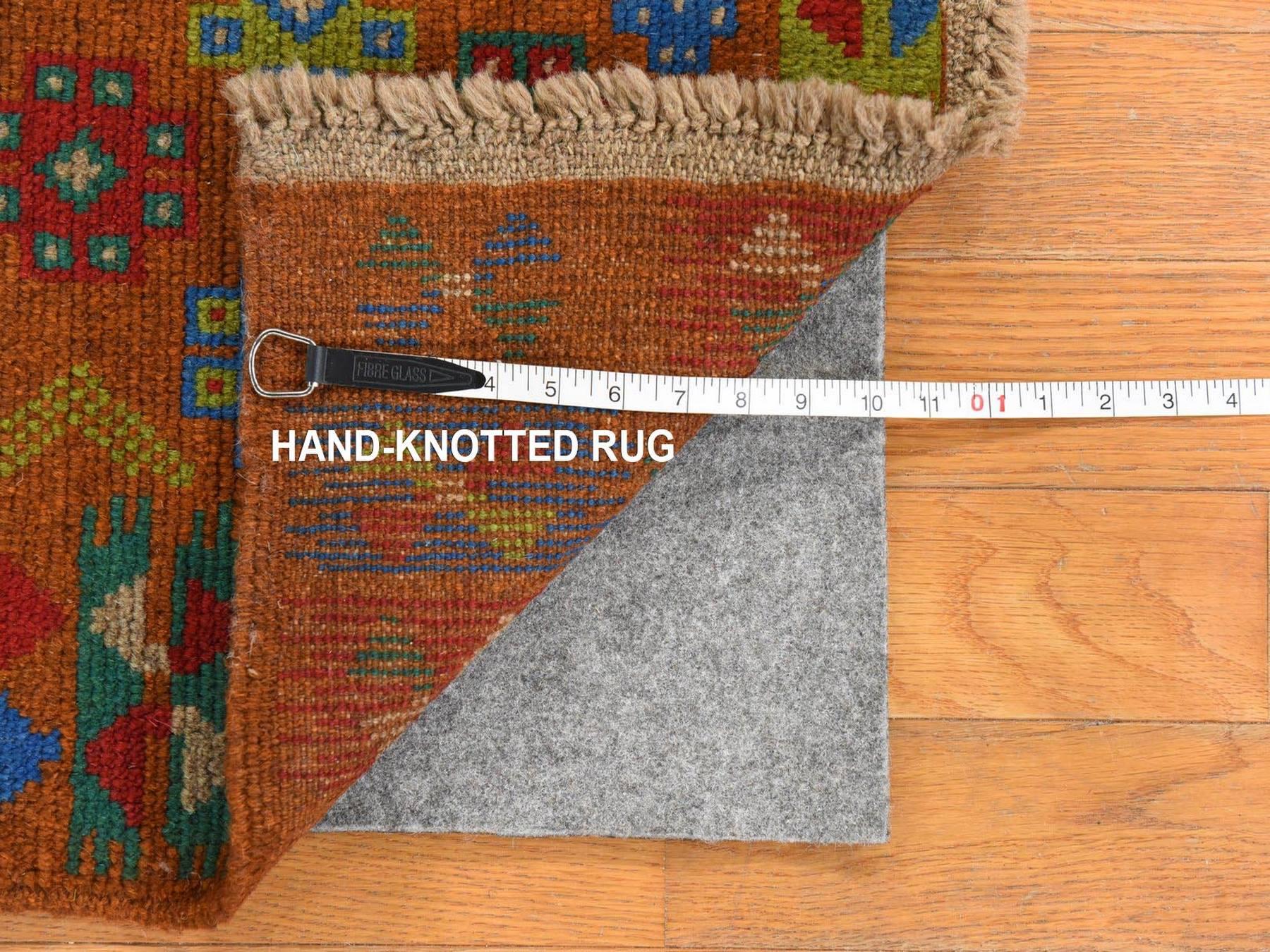 4'1"x5'9" Caramel Brown, Colorful Afghan Baluch with Geometric Design, Hand Knotted, Pure Wool, Oriental Rug HR78795 - Image 6