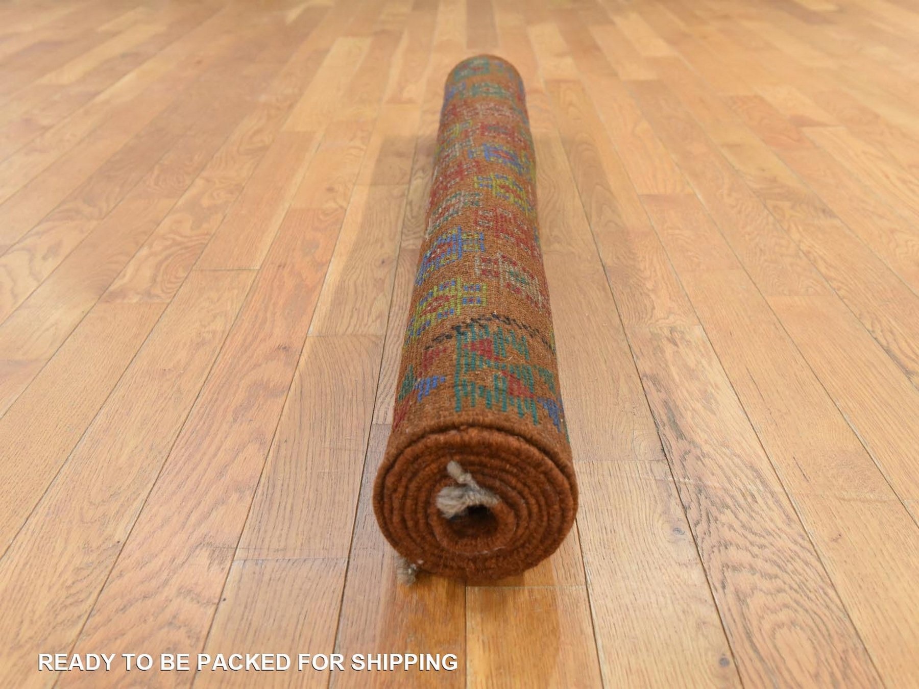 4'1"x5'9" Caramel Brown, Colorful Afghan Baluch with Geometric Design, Hand Knotted, Pure Wool, Oriental Rug HR78795 - Image 8