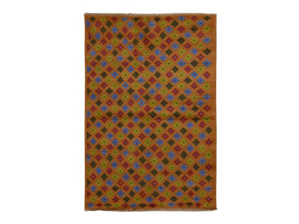 4'1"x6'1" Tawny Brown, Colorful Afghan Baluch with Geometric Design, Hand Knotted, Pure Wool, Oriental Rug HR78796