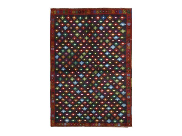 4'1"x6' Graphite Black, Colorful Afghan Baluch with Geometric Design, Hand Knotted, Pure Wool, Oriental Rug HR78800