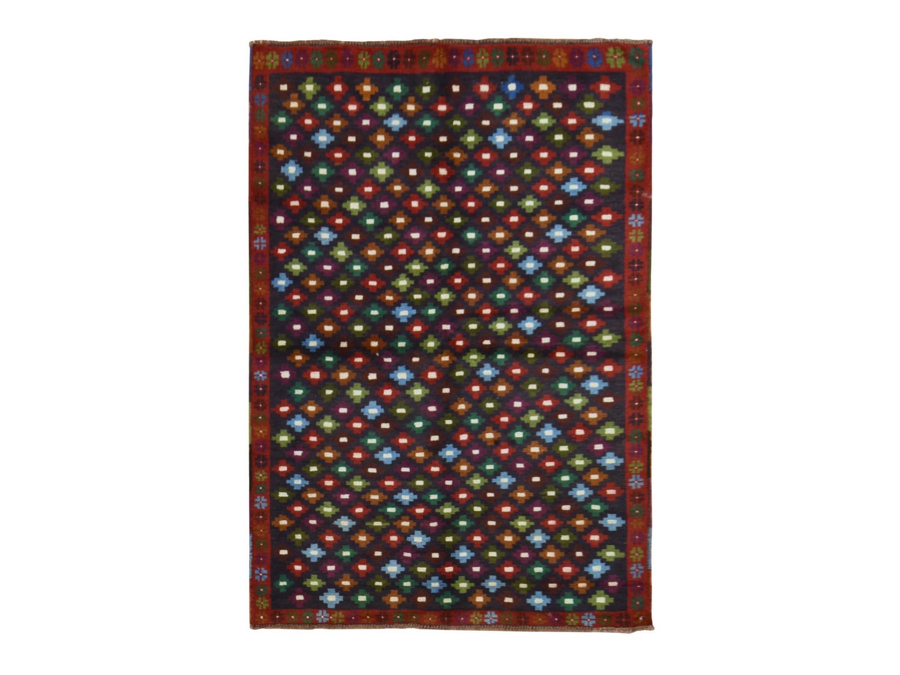 4'1"x6' Graphite Black, Colorful Afghan Baluch with Geometric Design, Hand Knotted, Pure Wool, Oriental Rug HR78800
